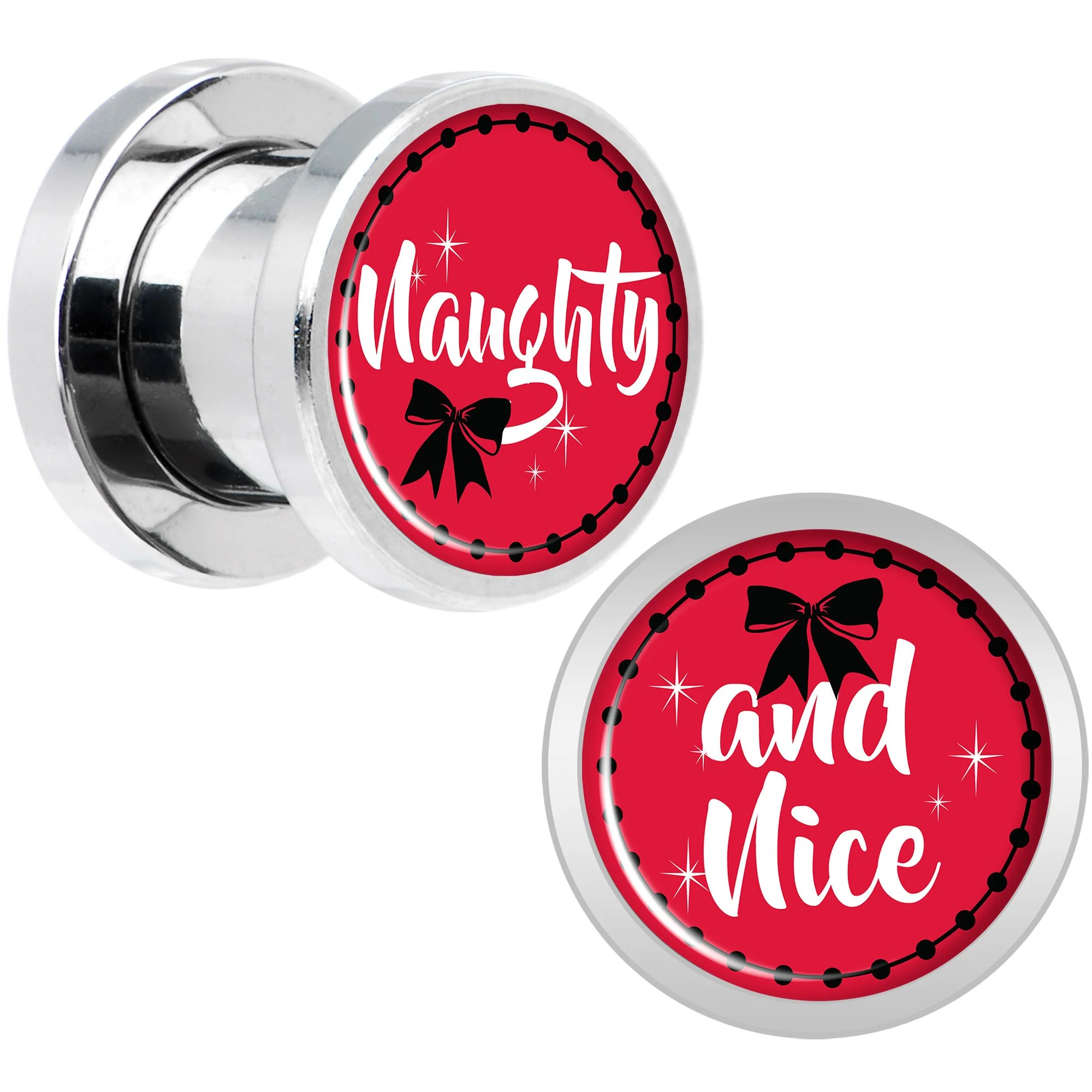Red Holiday Naughtyy and Nice Screw Fit Plug Set Sizes 6mm to 20mm - Image 3