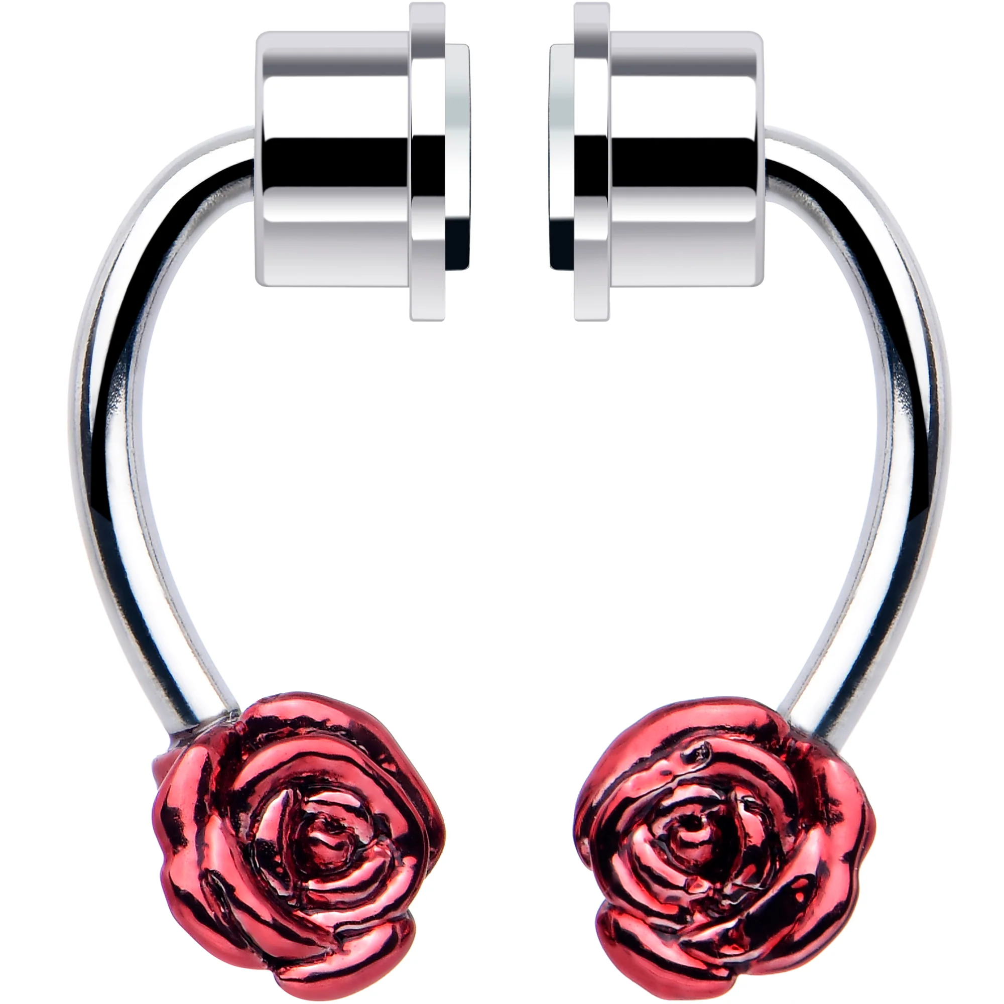 Red Rose Magnetic Septum Ring Horseshoe Non-Pierced Fake Nose Ring - Image 2