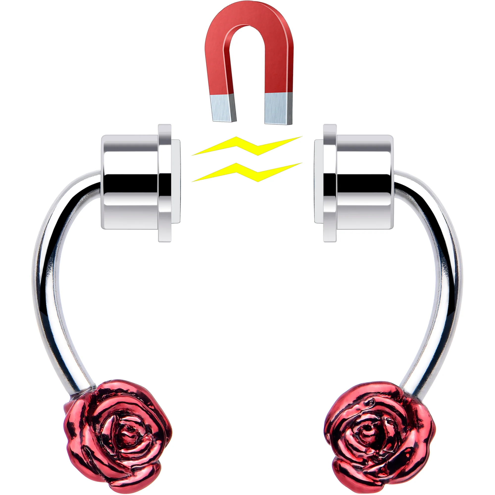 Red Rose Magnetic Septum Ring Horseshoe Non-Pierced Fake Nose Ring - Image 3