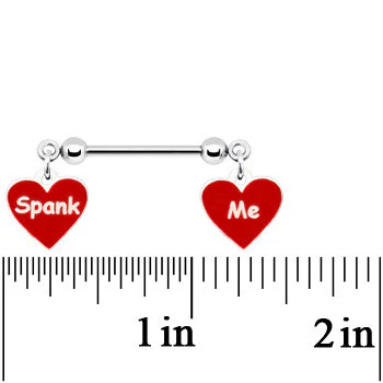 14G 5/8 Red Spank Me Valentines Day Heart Nipple Ring Set - Image 2
