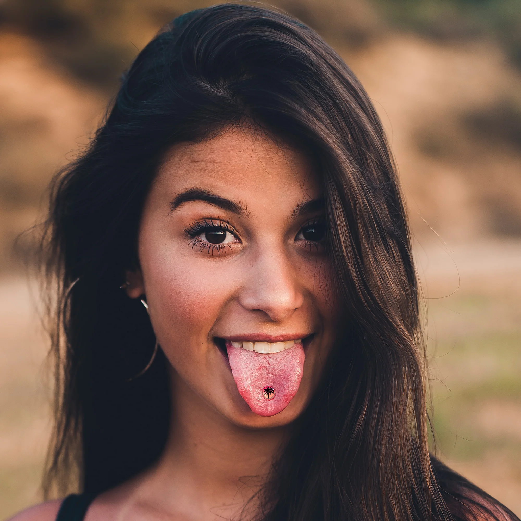 Red Sunset Palm Tree Barbell Tongue Ring by Onyx O - Image 3