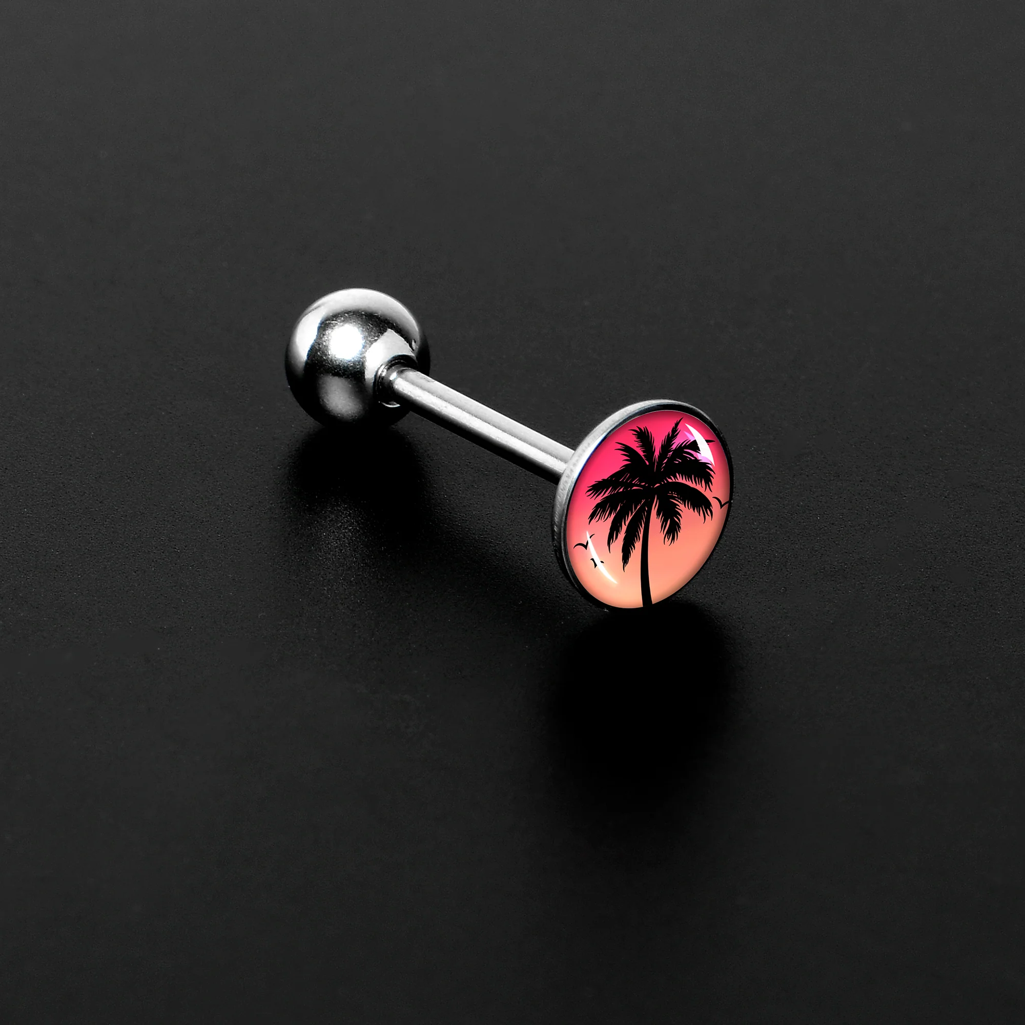 Red Sunset Palm Tree Barbell Tongue Ring by Onyx O - Image 4