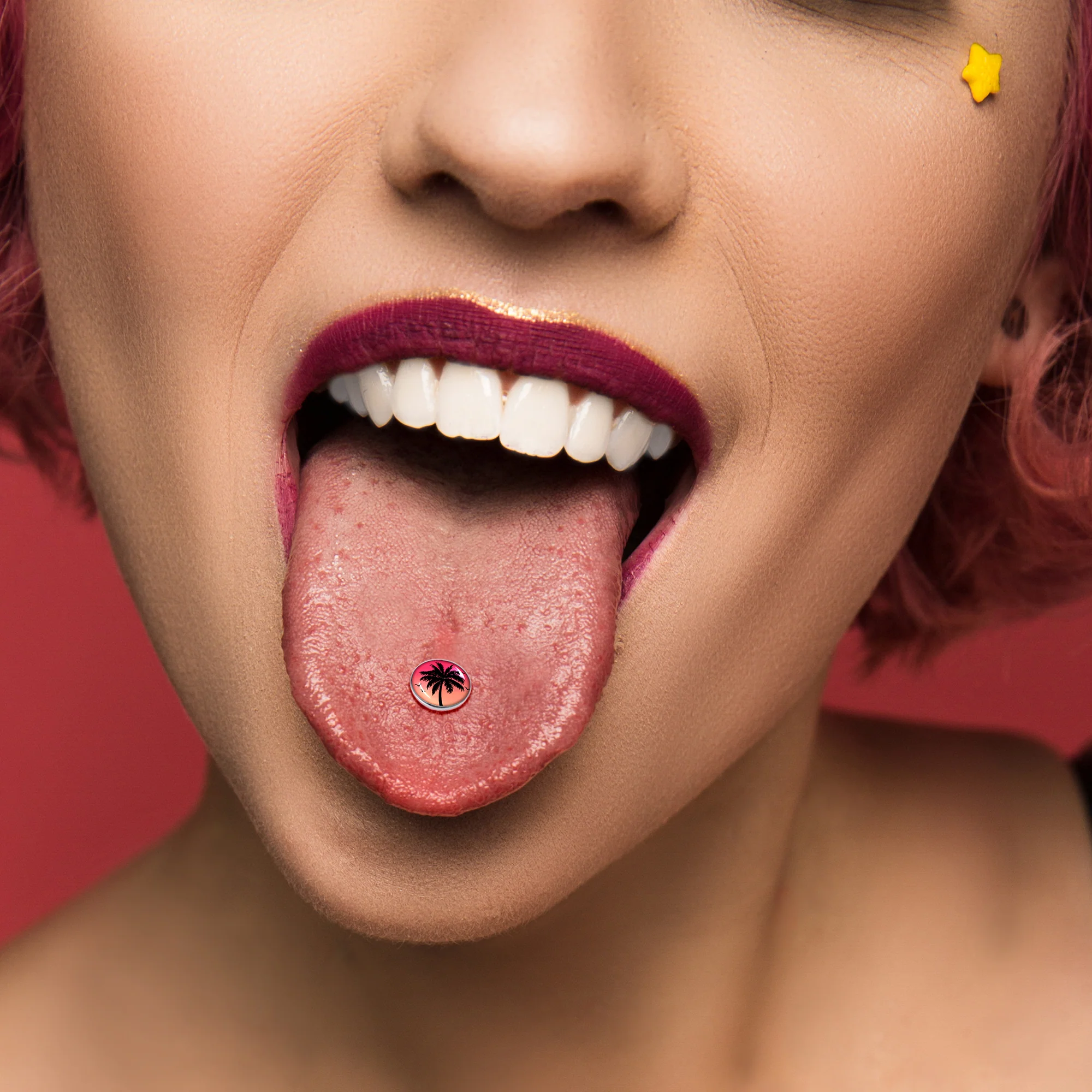 Red Sunset Palm Tree Barbell Tongue Ring by Onyx O - Image 6