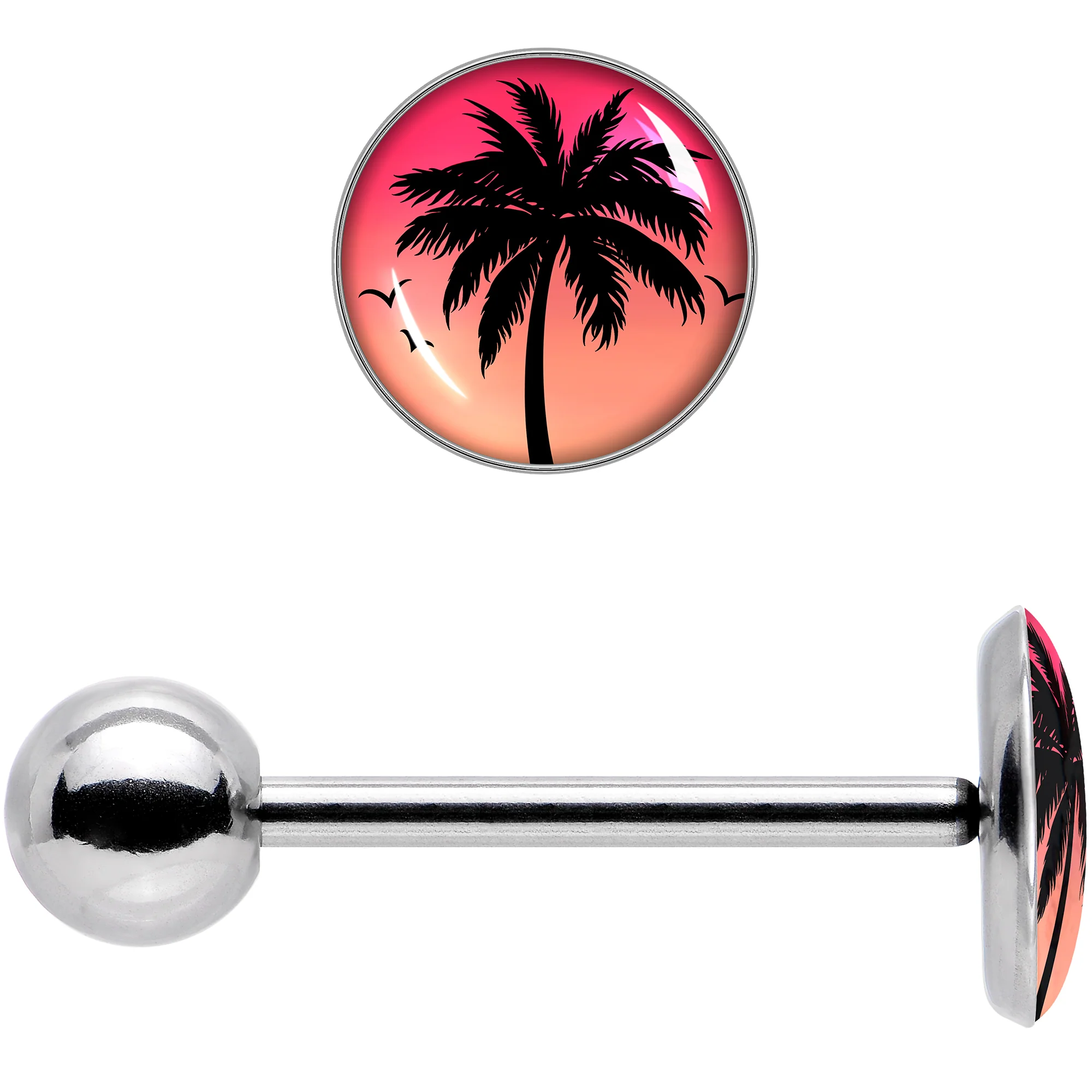 Red Sunset Palm Tree Barbell Tongue Ring by Onyx O - Image 8