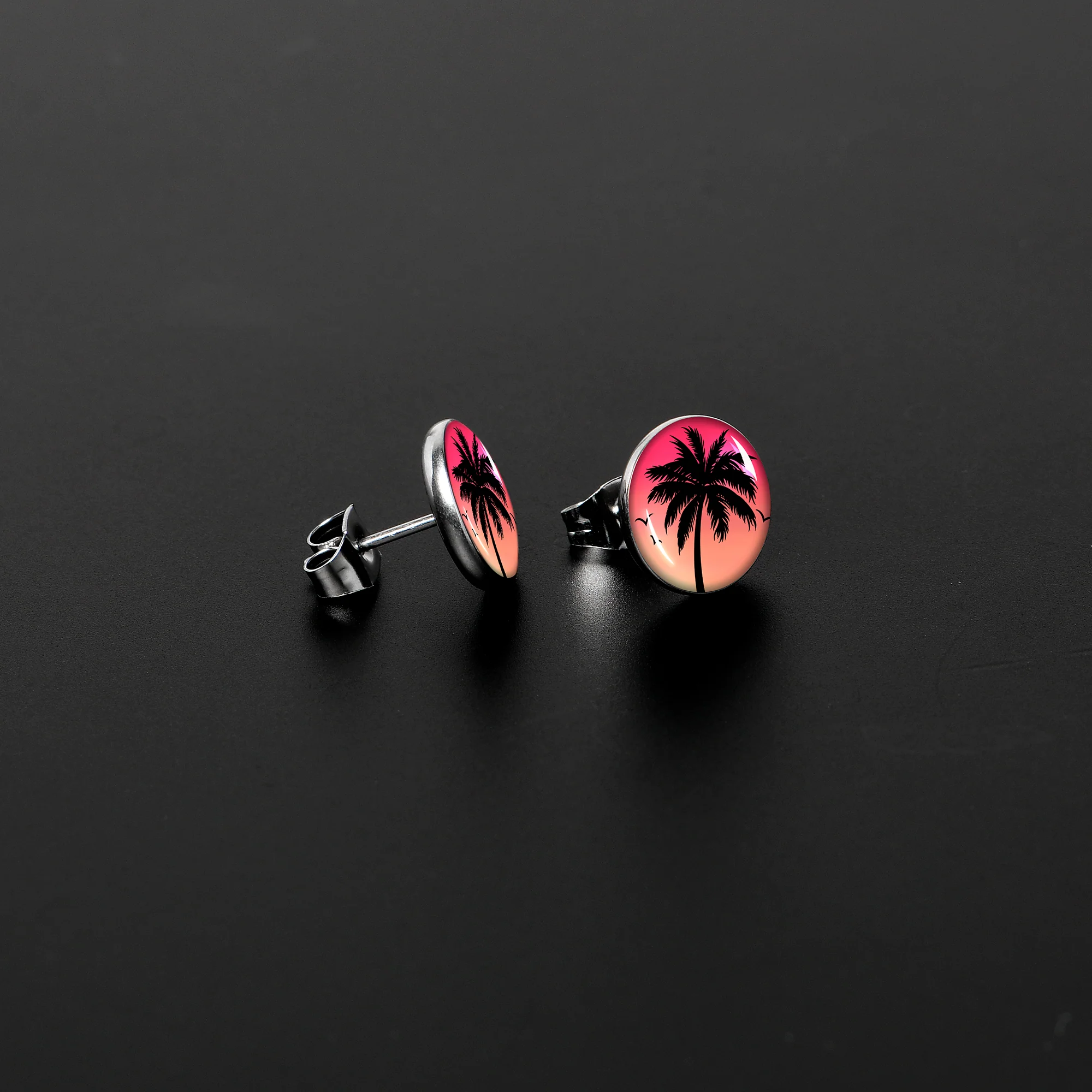 Red Sunset Palm Tree Stud Earrings by Onyx O - Image 3
