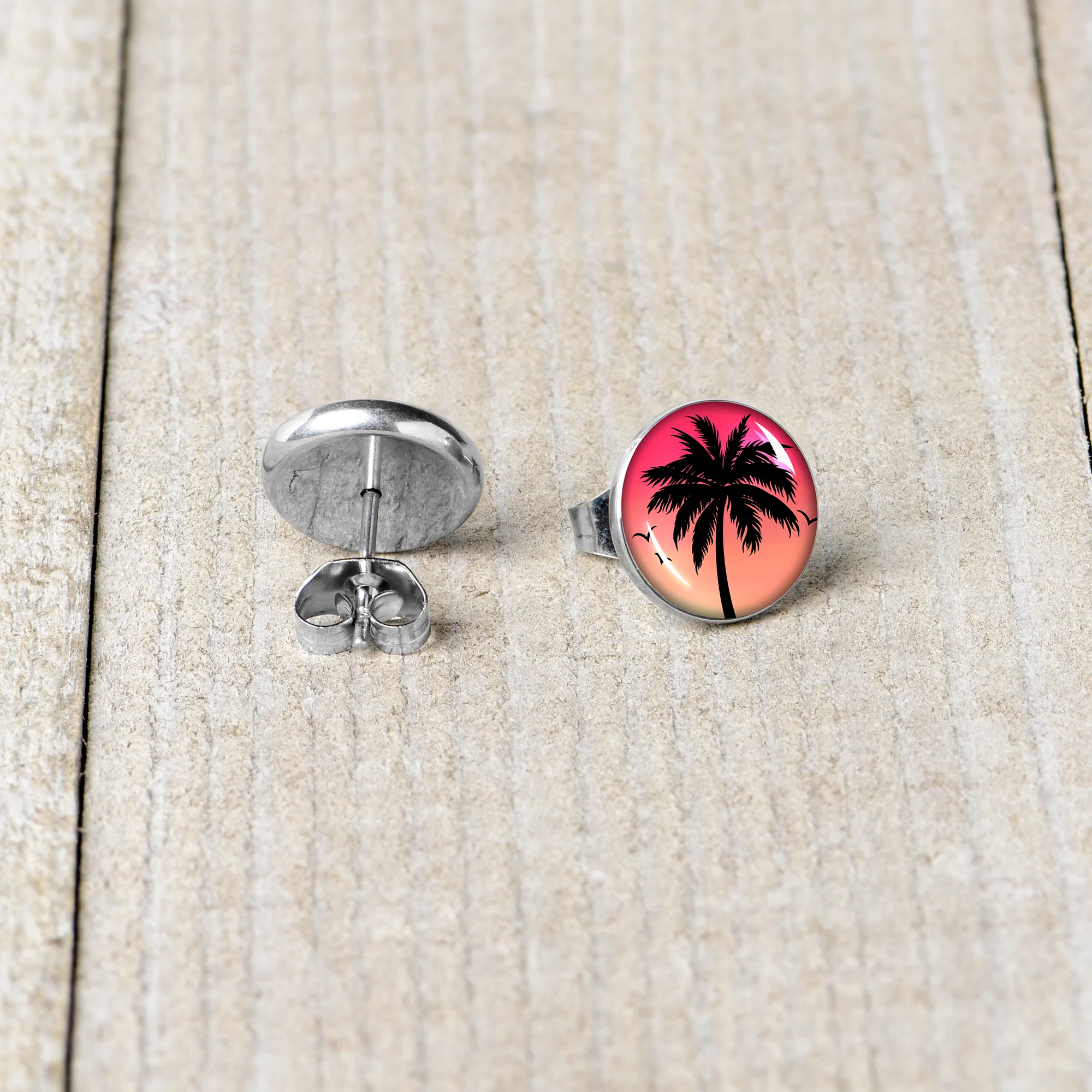 Red Sunset Palm Tree Stud Earrings by Onyx O - Image 5