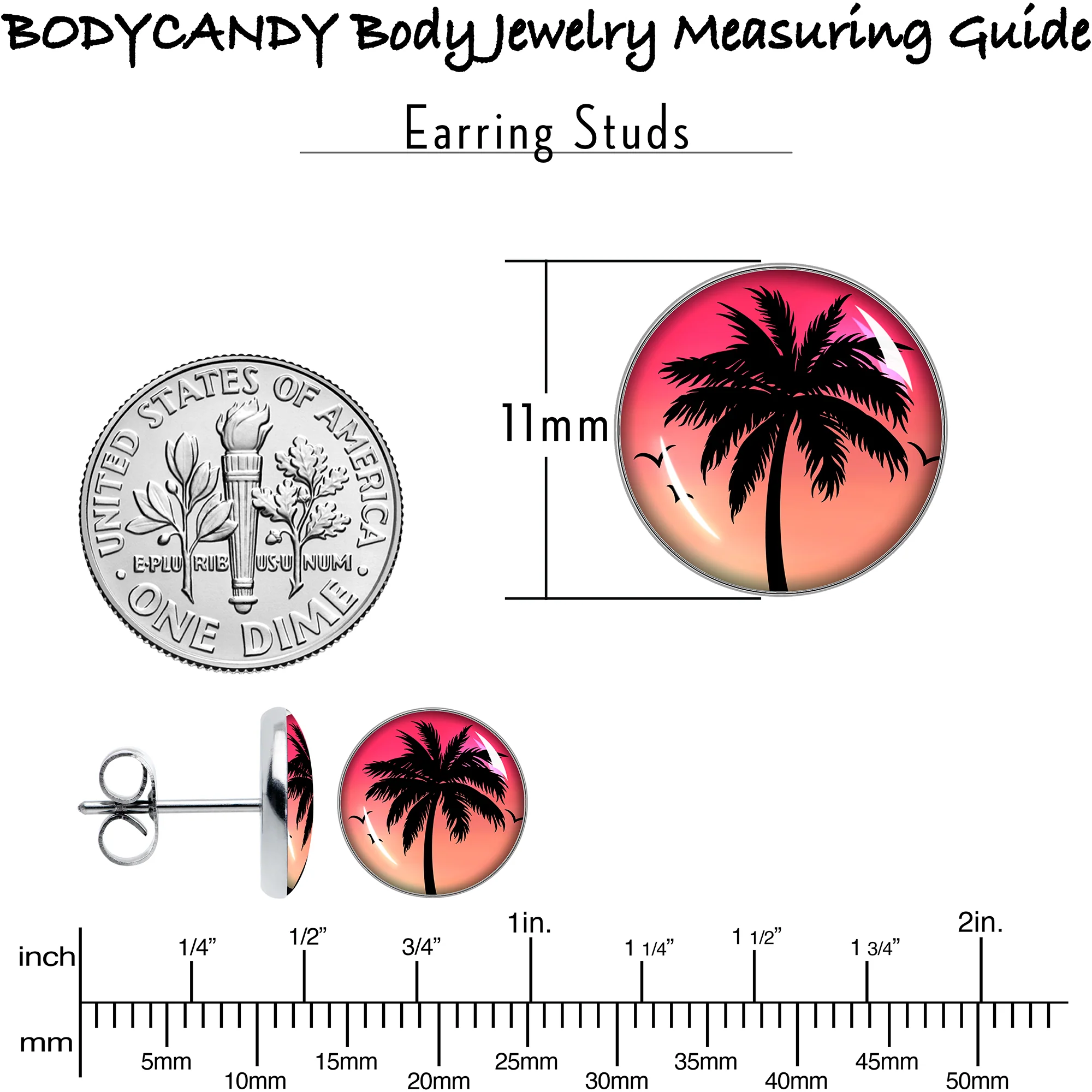 Red Sunset Palm Tree Stud Earrings by Onyx O - Image 6