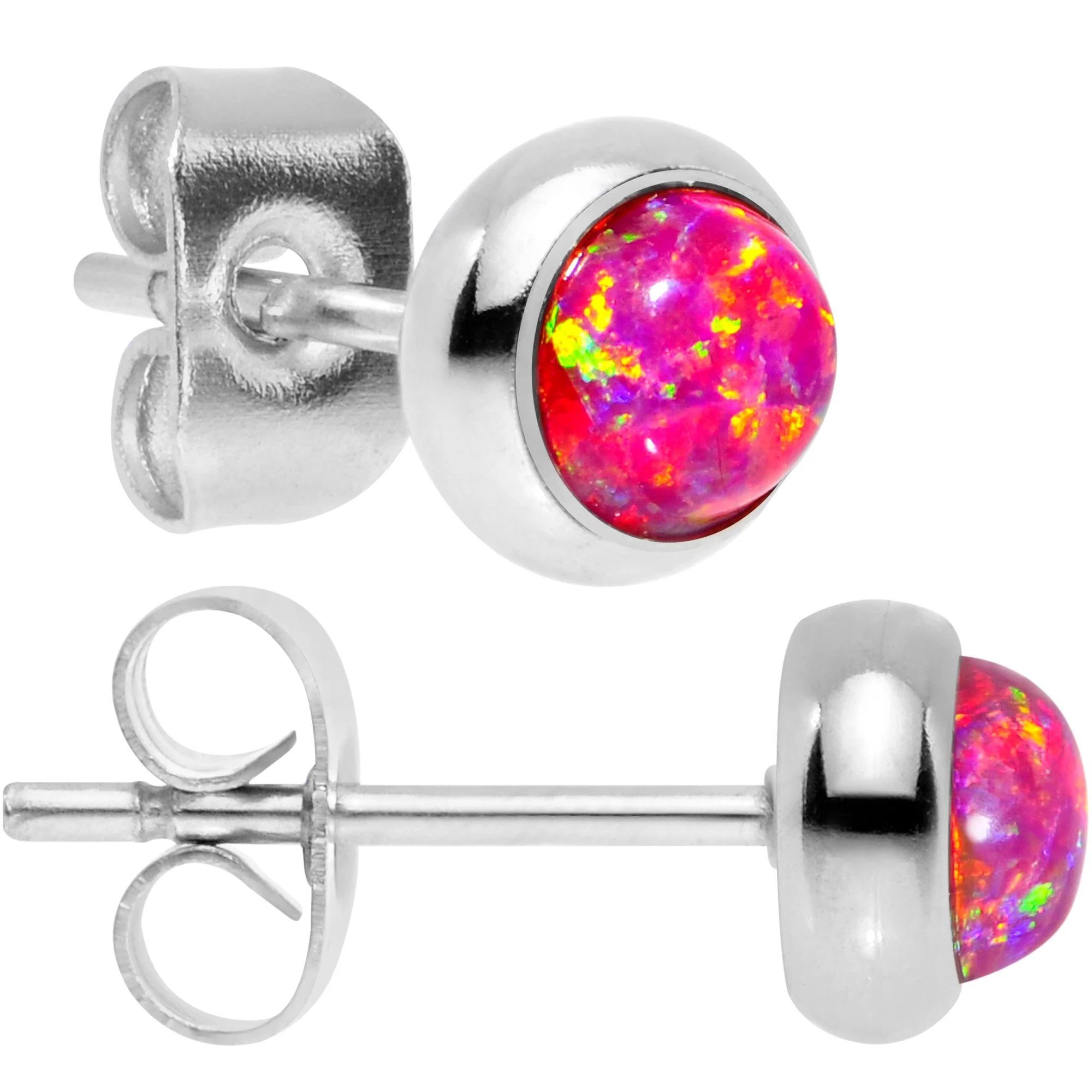 Red Synthetic Opal 316L Surgical Steel Stud Earrings - Image 4