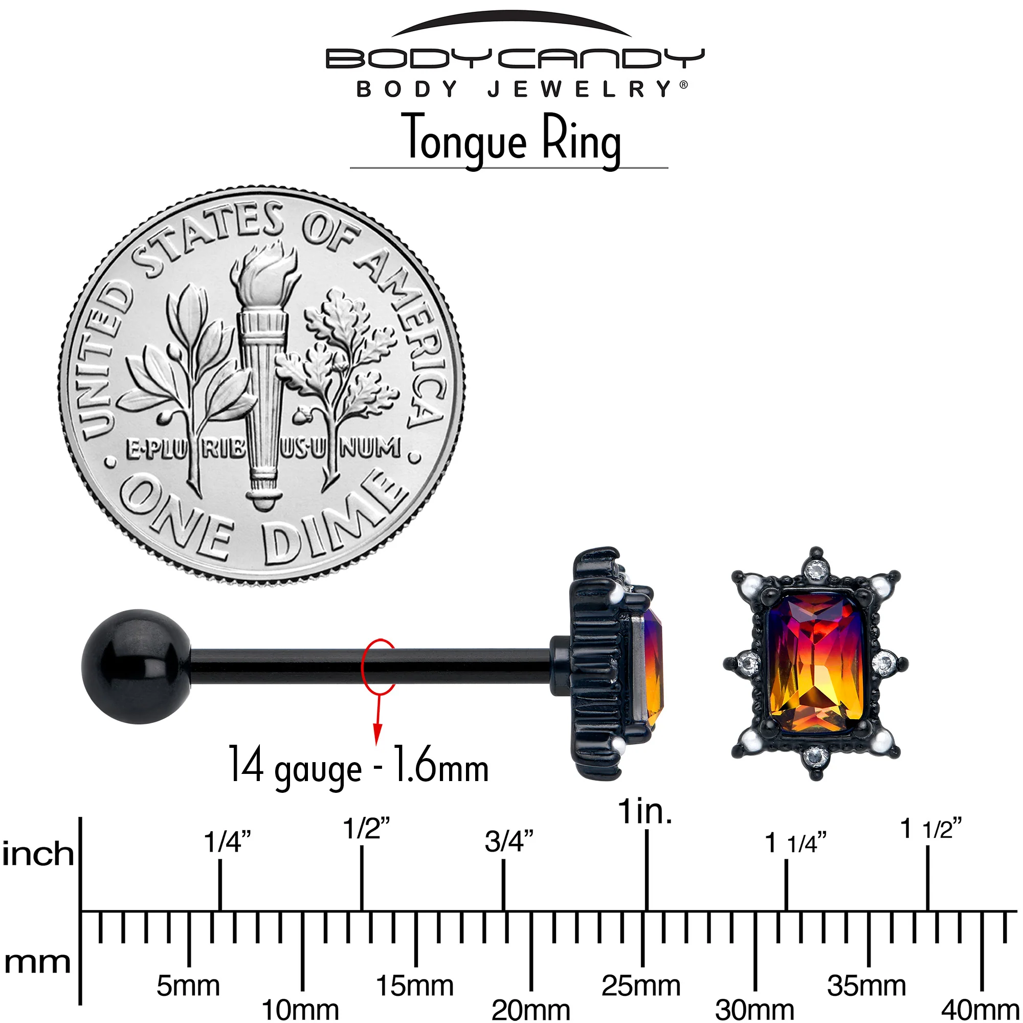 Red Tourmaline Black Star Fire Barbell Tongue Ring - Image 5