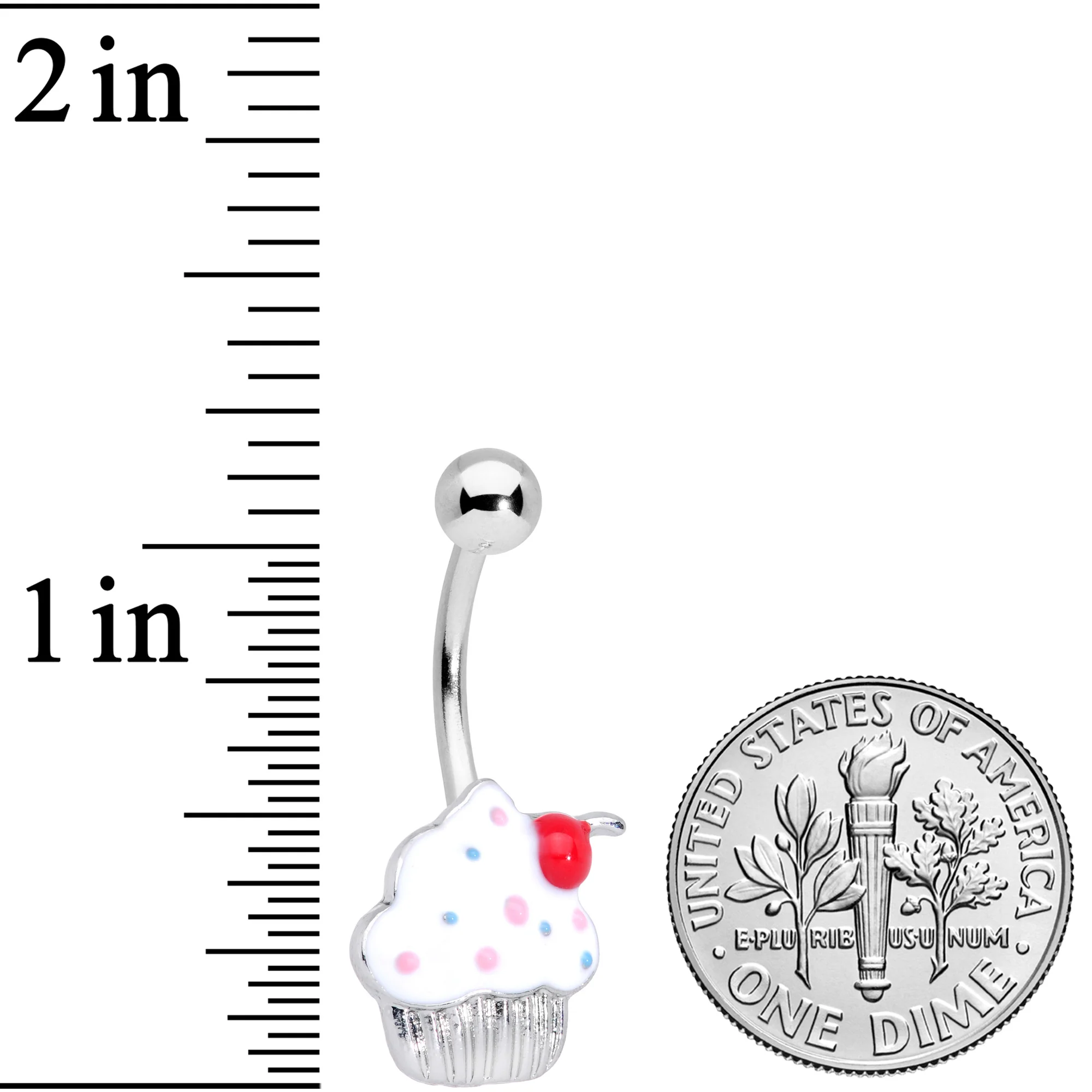 Red White Sprinkle Cherry Cupcake Belly Ring - Image 2