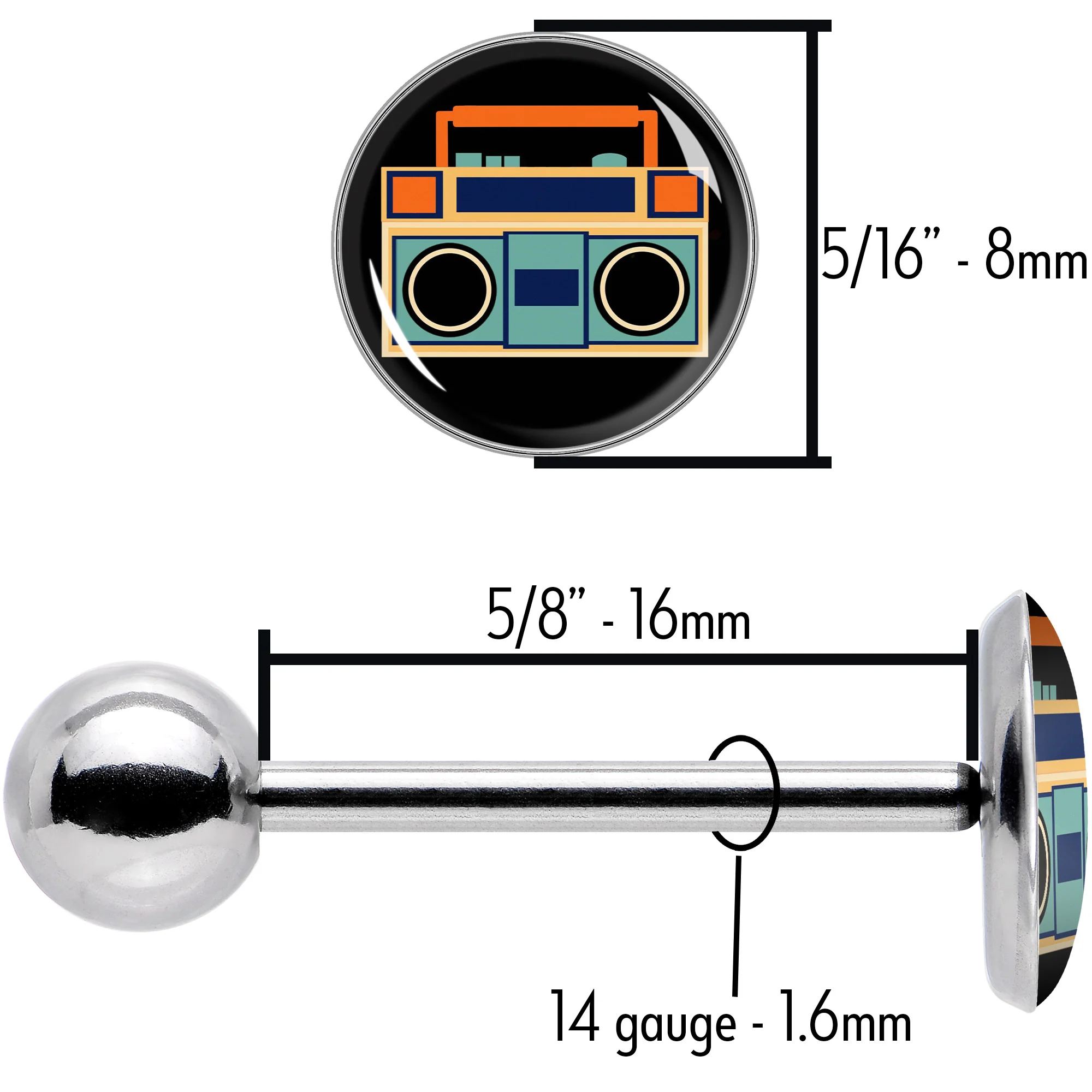Retro Boombox Barbell Tongue Ring by Onyx O - Image 8