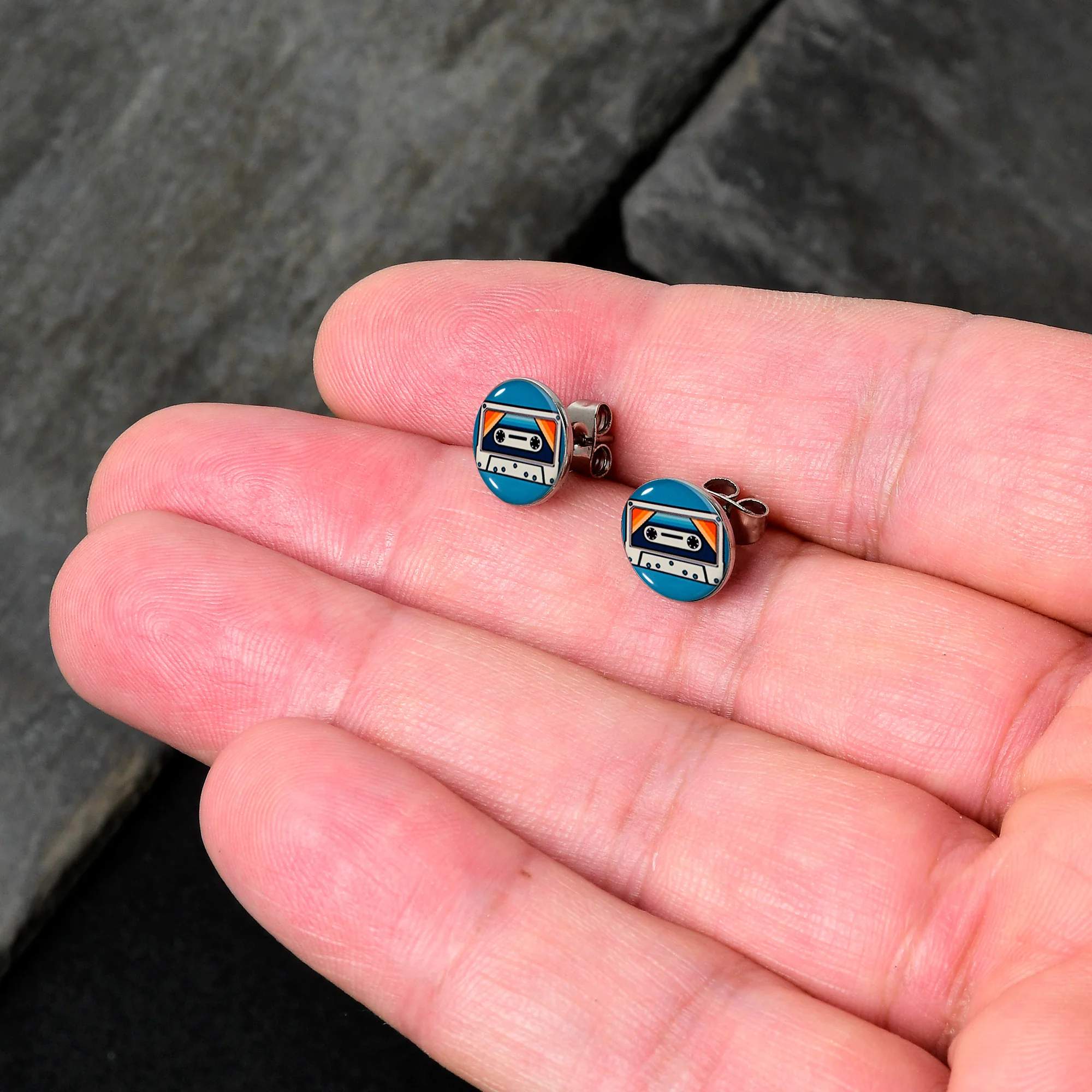 Retro Cassette Tape Stud Earrings by Onyx O - Image 2