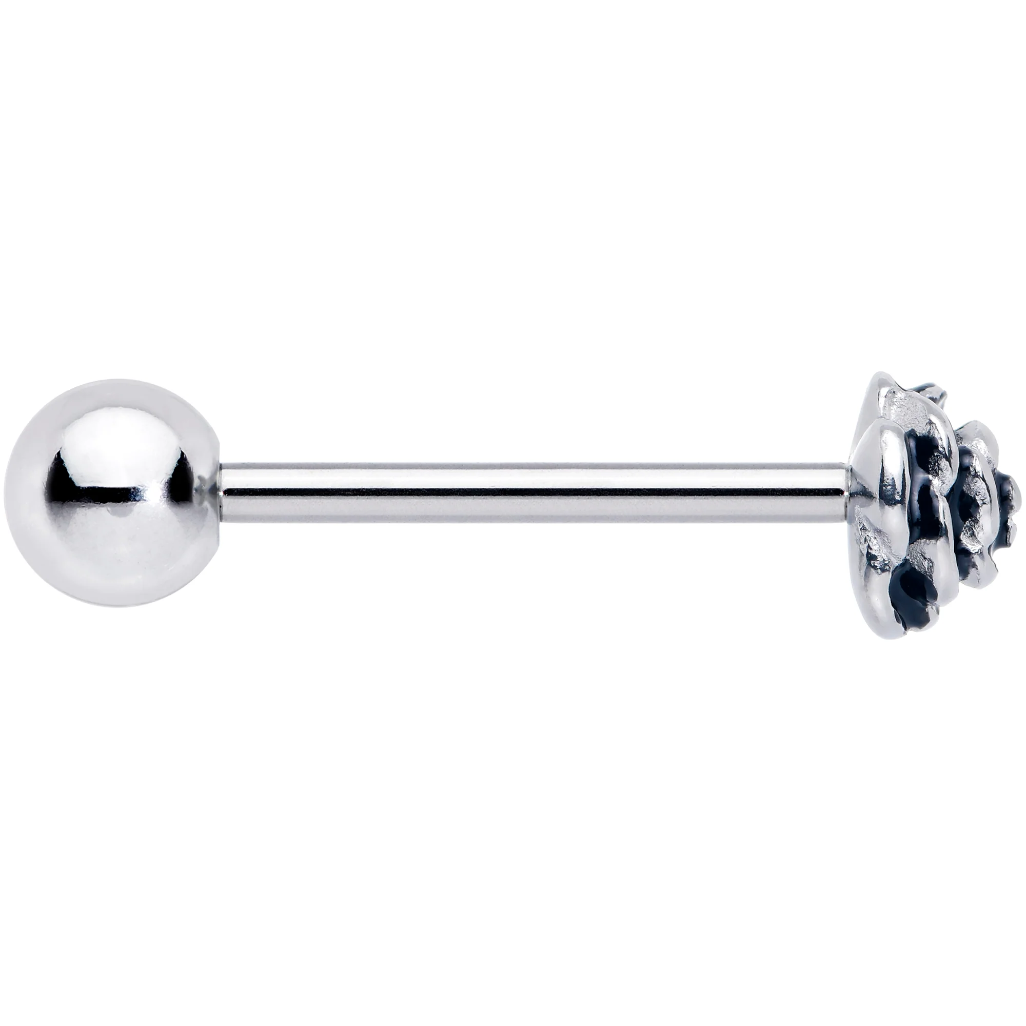 Retro Flower Rose Barbell Tongue Ring - Image 3