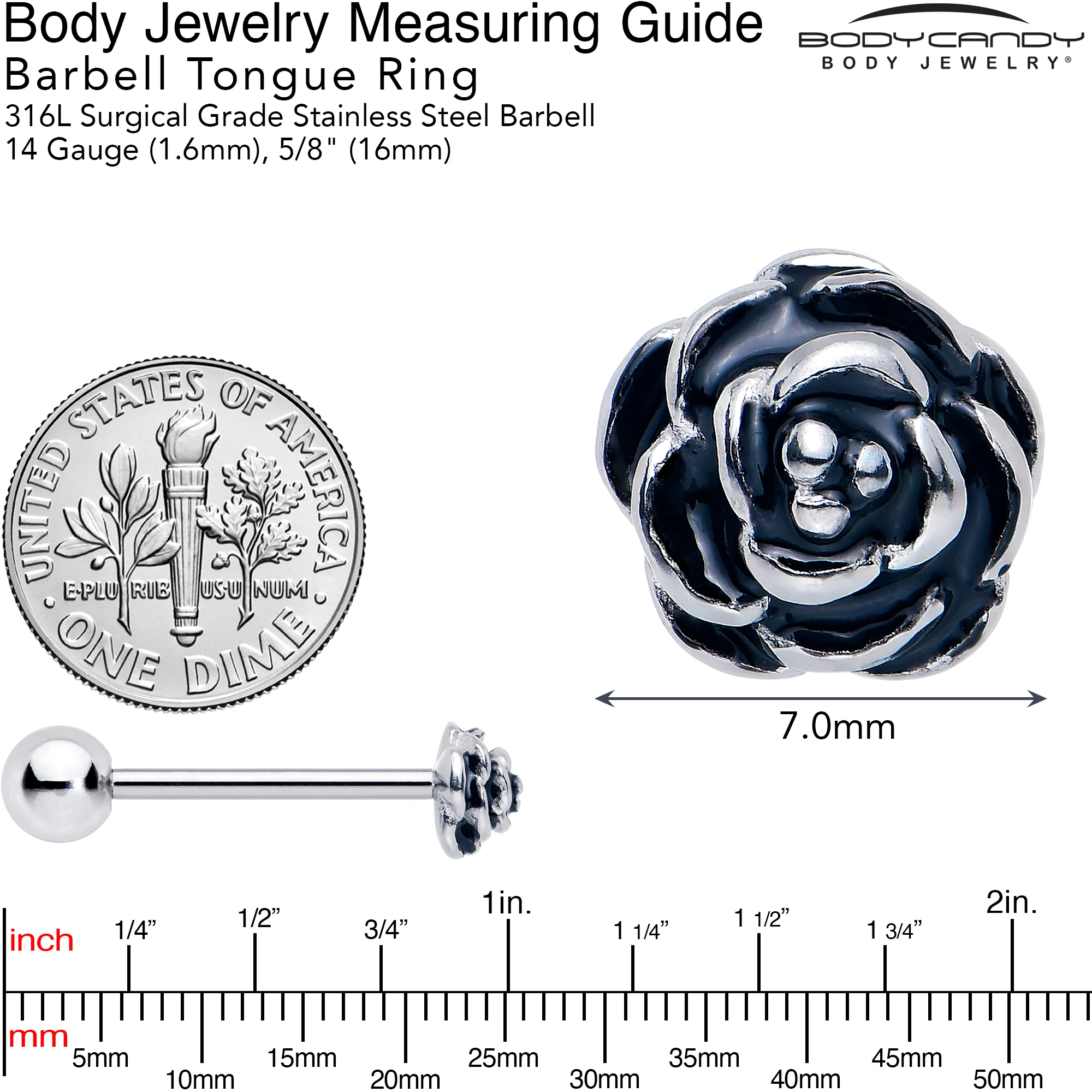 Retro Flower Rose Barbell Tongue Ring - Image 4