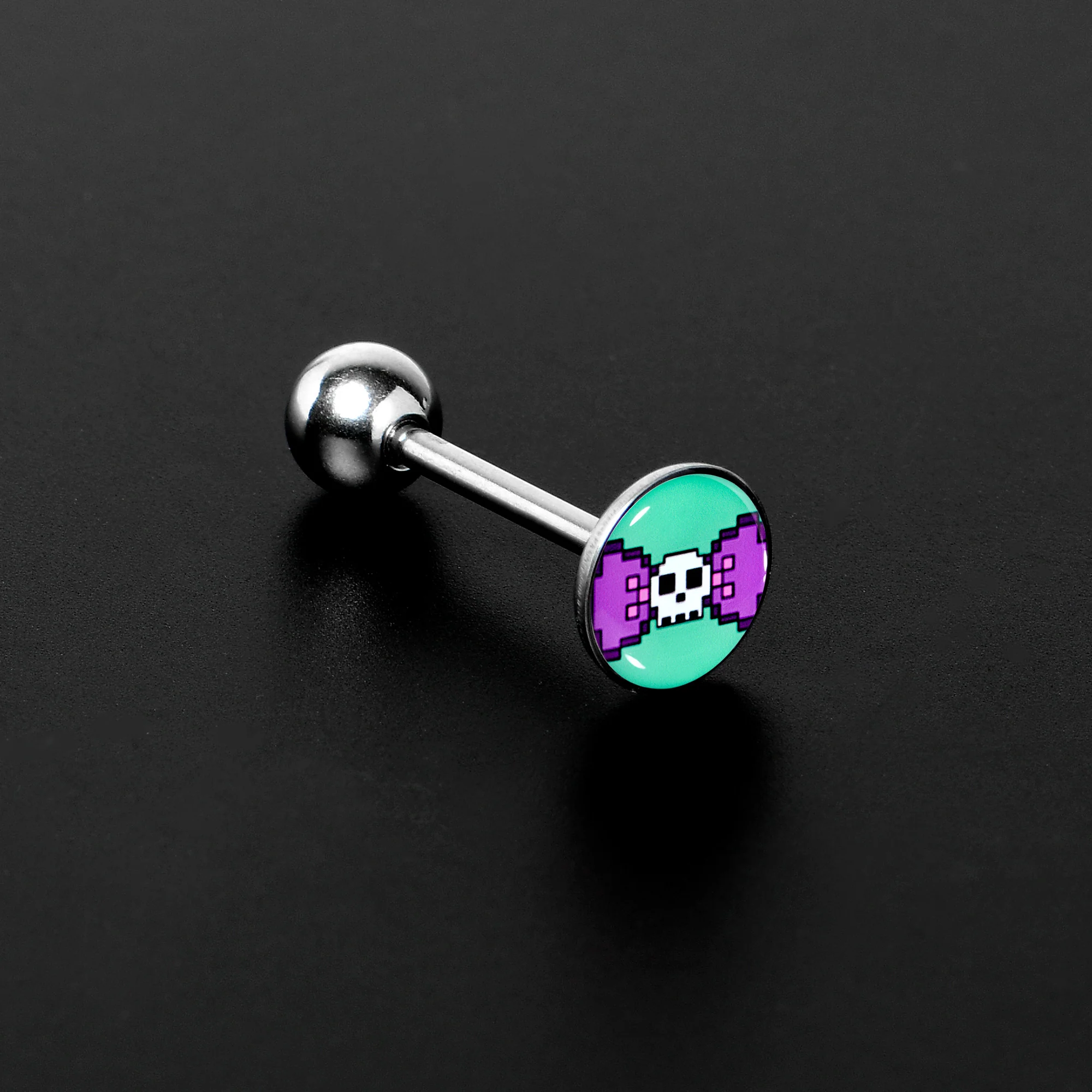 Retro Pixel Skull Barbell Tongue Ring by Onyx O - Image 2