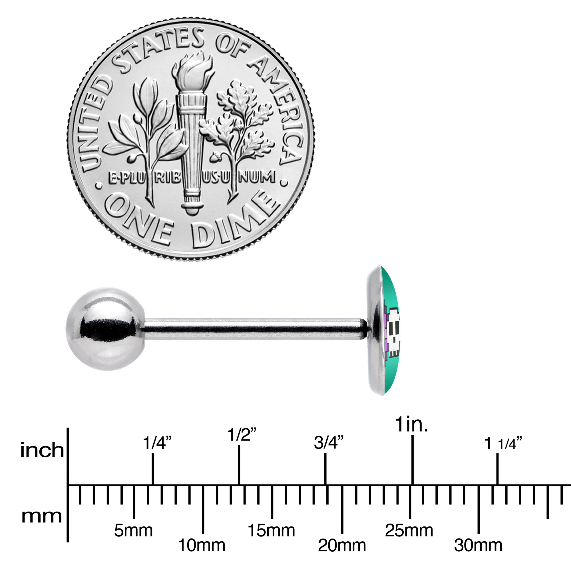 Retro Pixel Skull Barbell Tongue Ring by Onyx O - Image 5