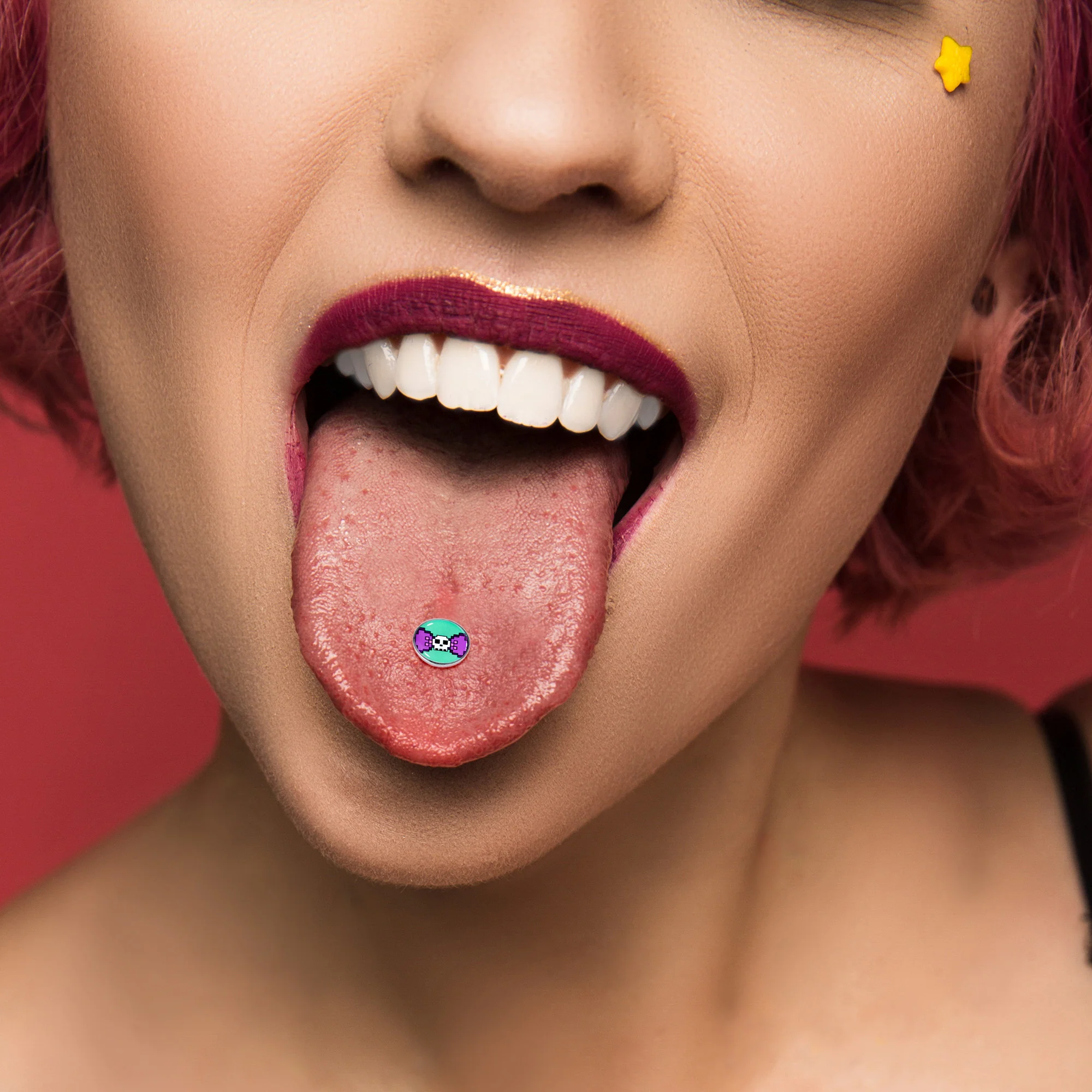 Retro Pixel Skull Barbell Tongue Ring by Onyx O - Image 6