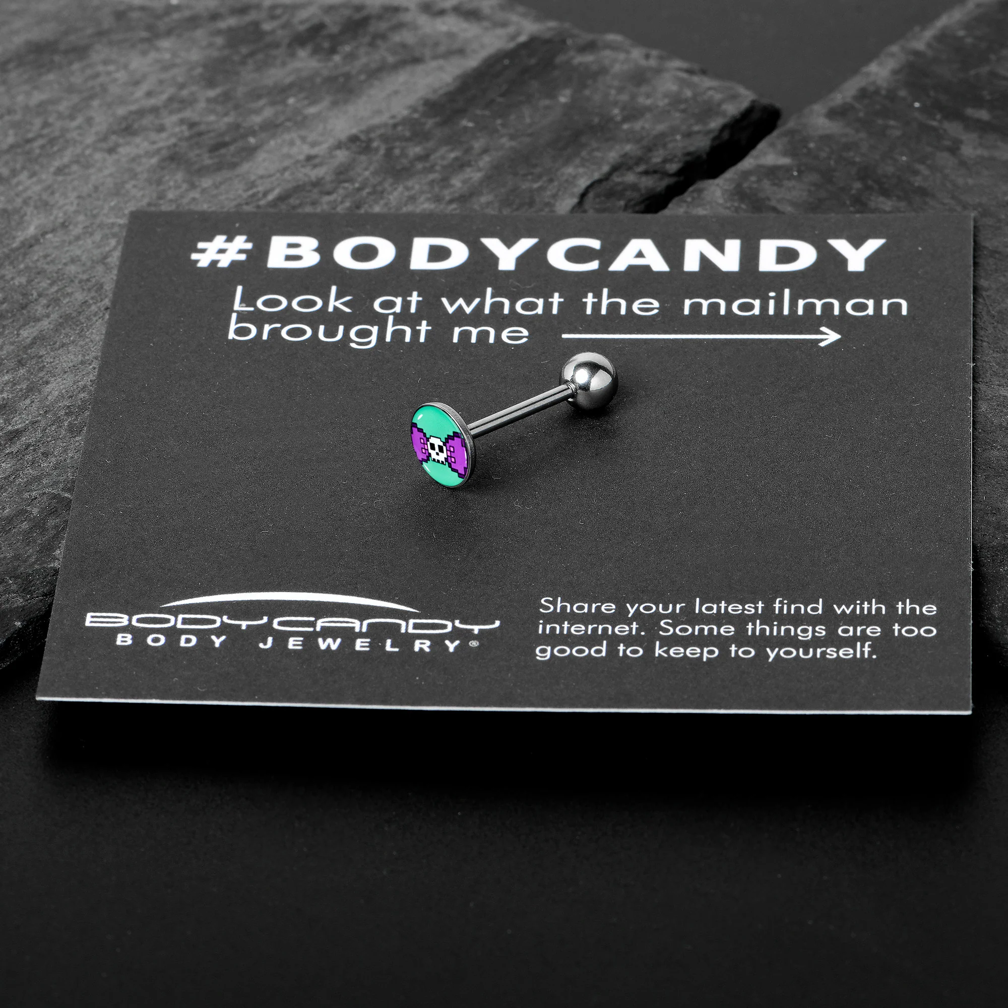 Retro Pixel Skull Barbell Tongue Ring by Onyx O - Image 7