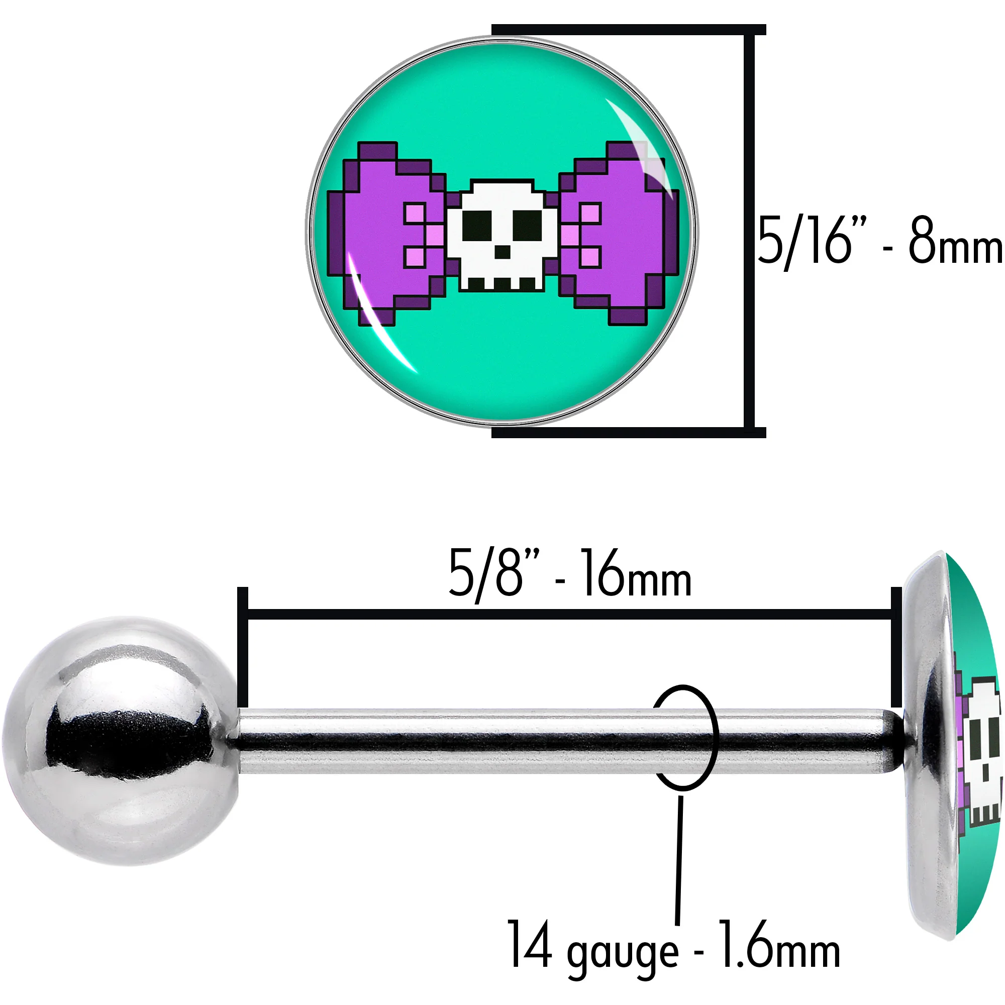Retro Pixel Skull Barbell Tongue Ring by Onyx O - Image 8