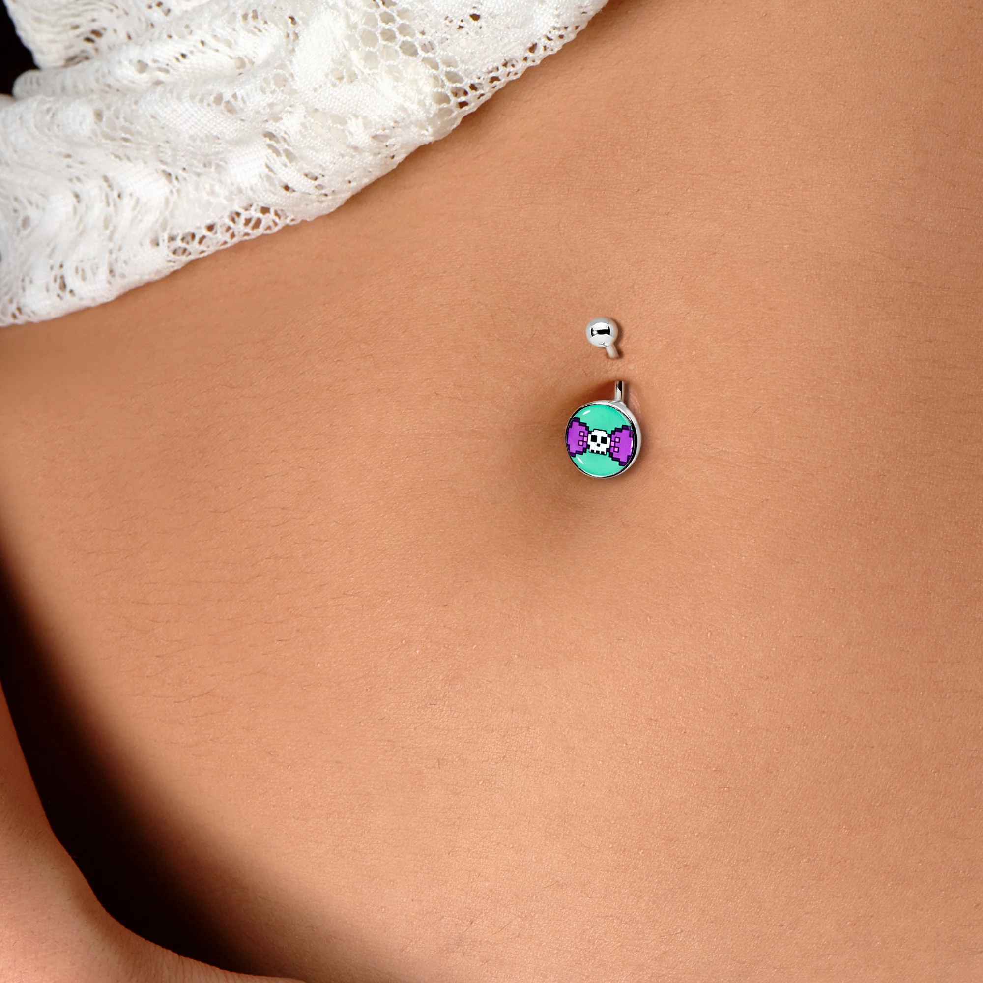 Retro Pixel Skull Belly Ring by Onyx O - Image 2