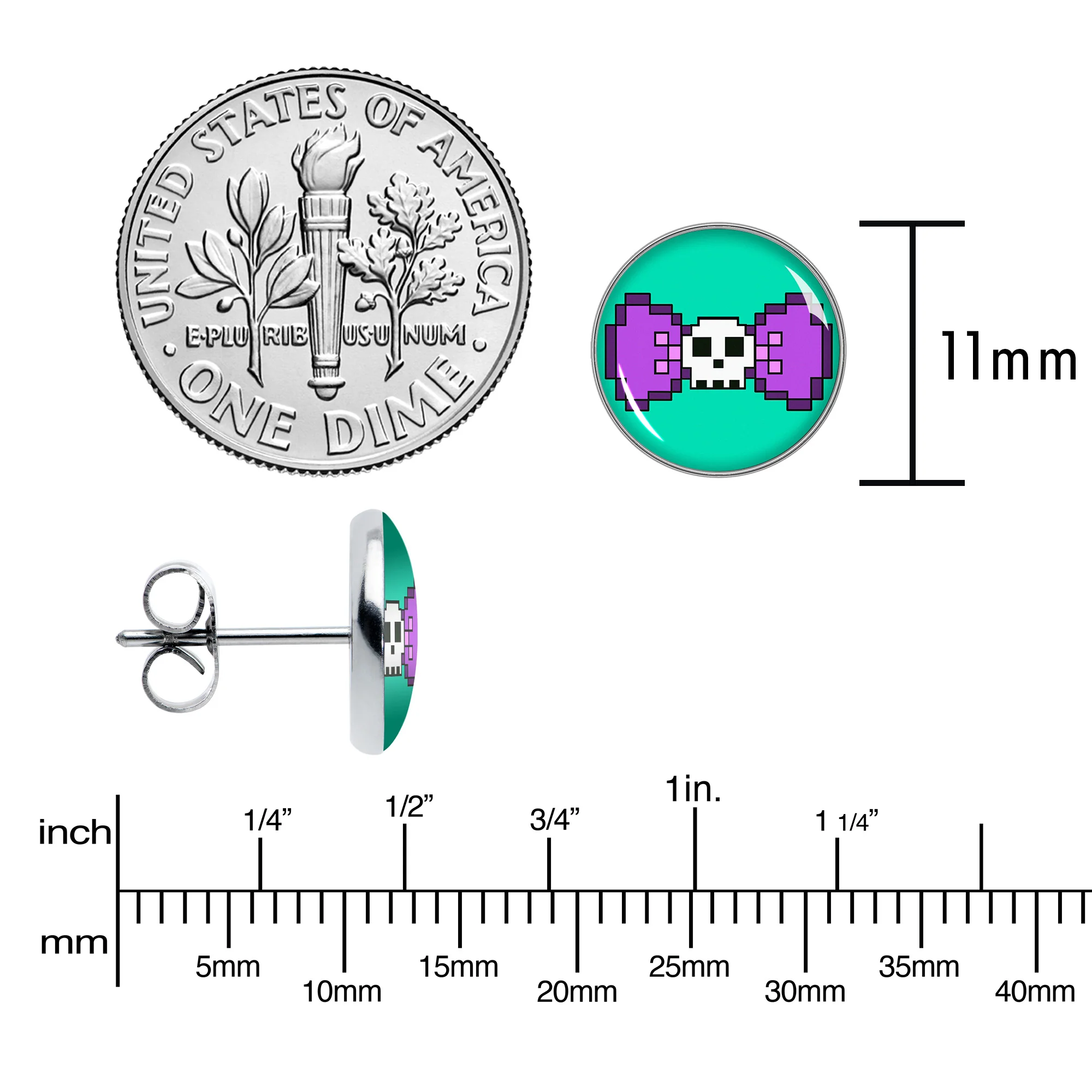 Retro Pixel Skull Stud Earrings by Onyx O - Image 6