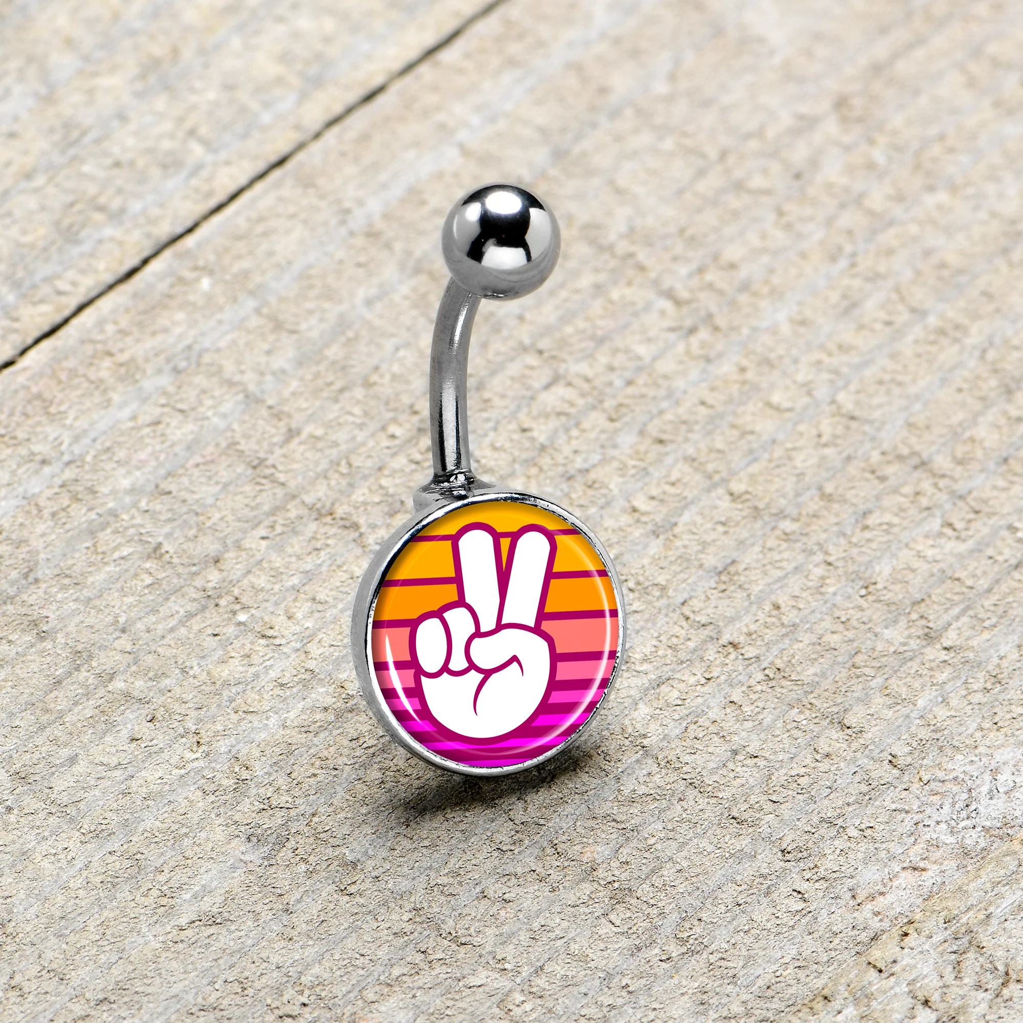 Retro Stripes Peace Sign Fingers Belly Ring by Onyx O - Image 8