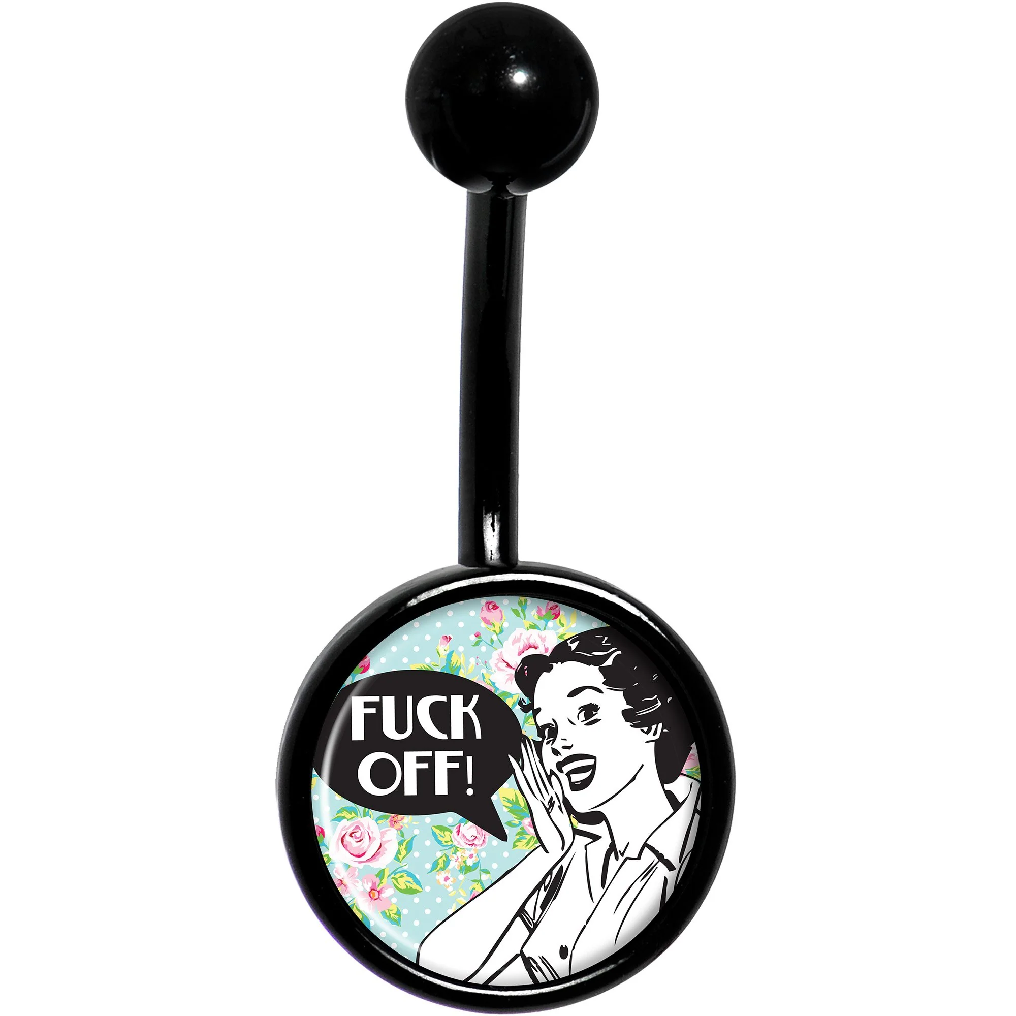 Retro Style Woman F*ck Off Black Belly Ring - Image 2