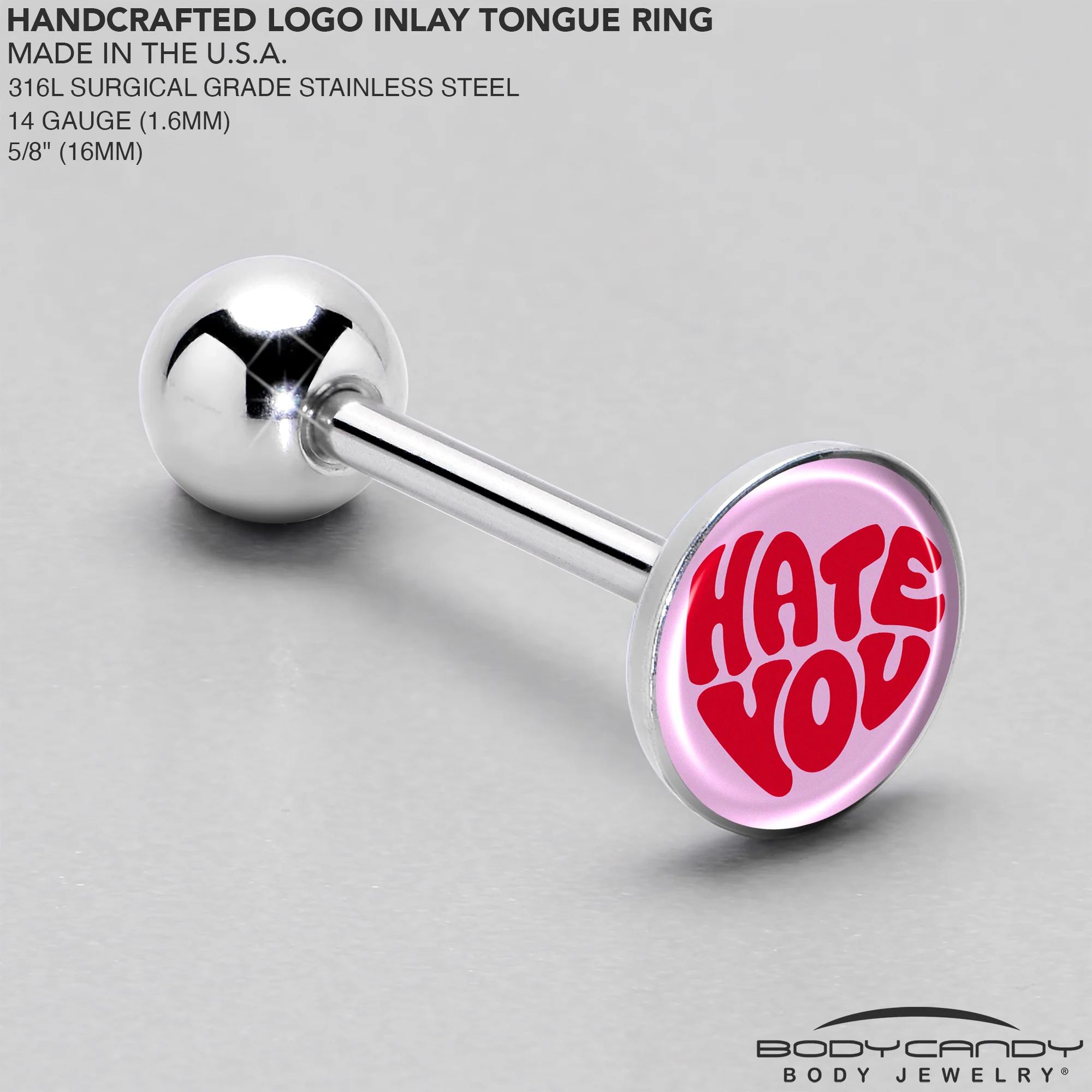 Retro Text Hate You Barbell Tongue Ring by Onyx O - Image 4