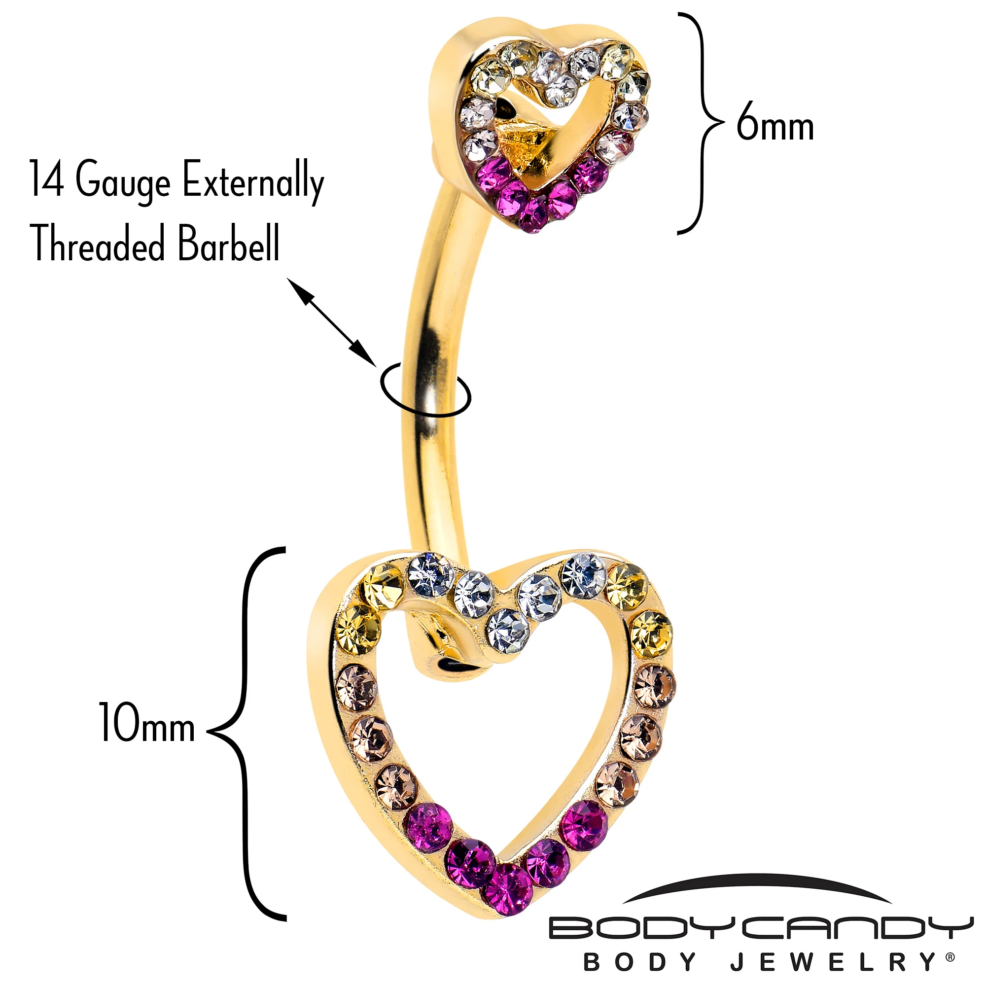 Romance Gem Open Heart Valentine Double Mount Belly Ring - Image 4
