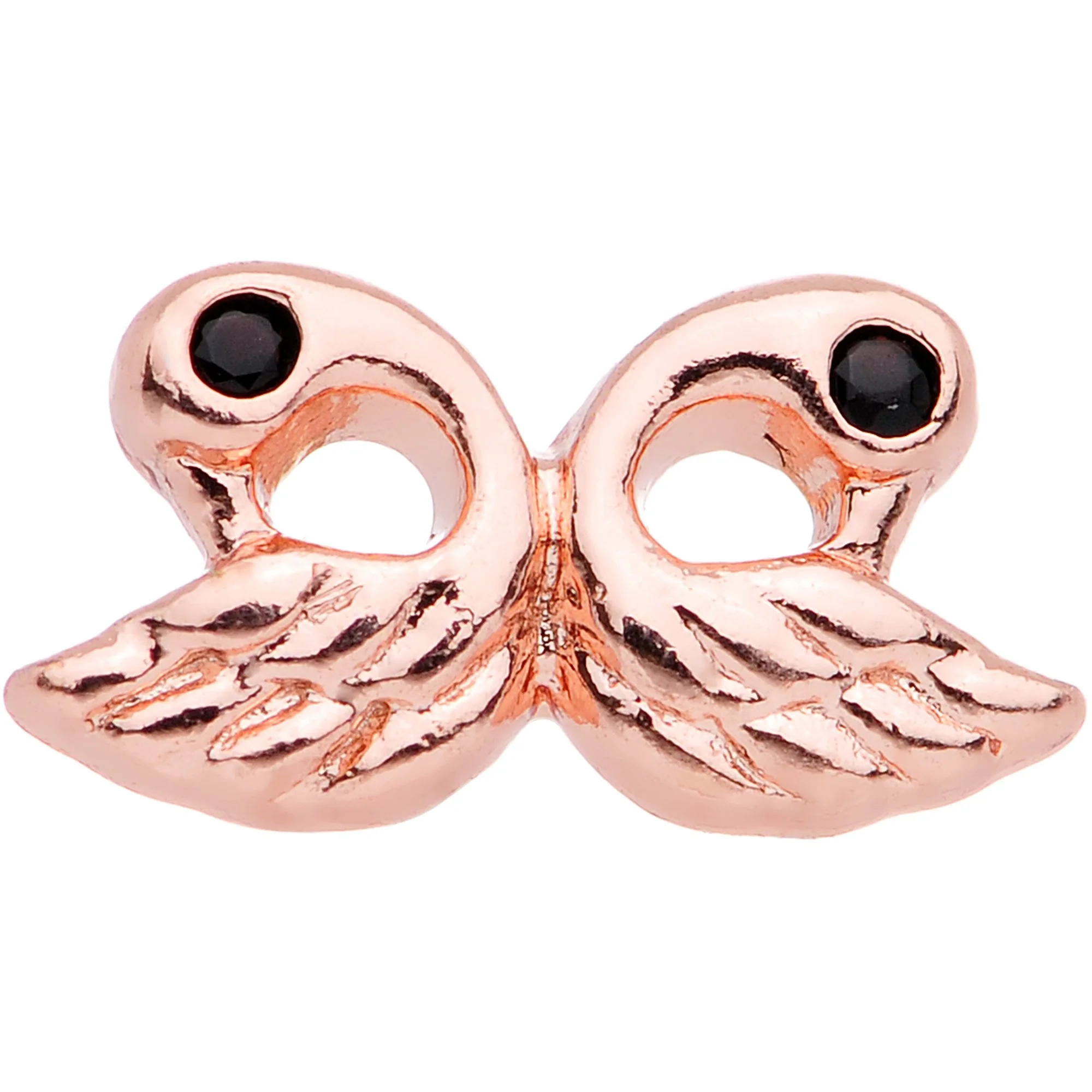 Rose Gold Plated Ruffled Feather Dual Swans Tragus Cartilage Earring - Image 2