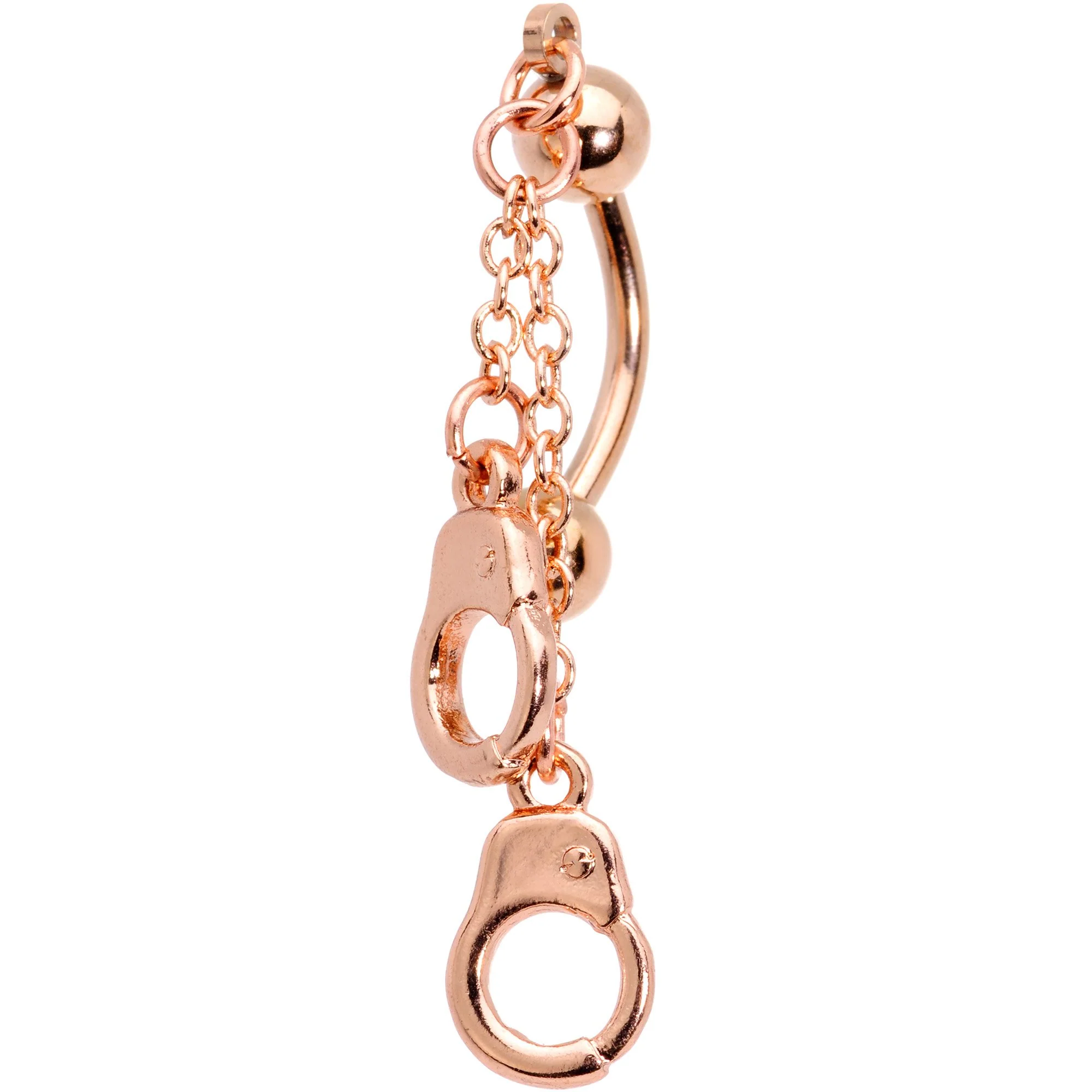 Rose Gold PVD Chained Handcuffs Reversible Dangle Belly Ring - Image 2