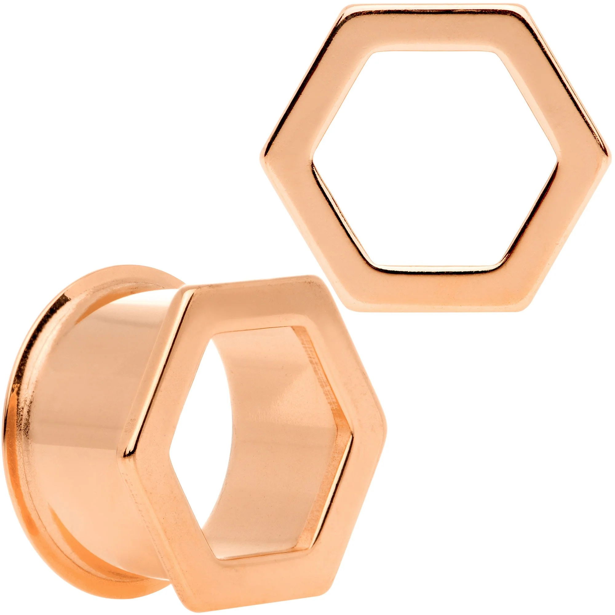 Rose Gold Tone Geometric Hexagon Double Flare Tunnel Plug Set 3mm to 25mm - Image 10