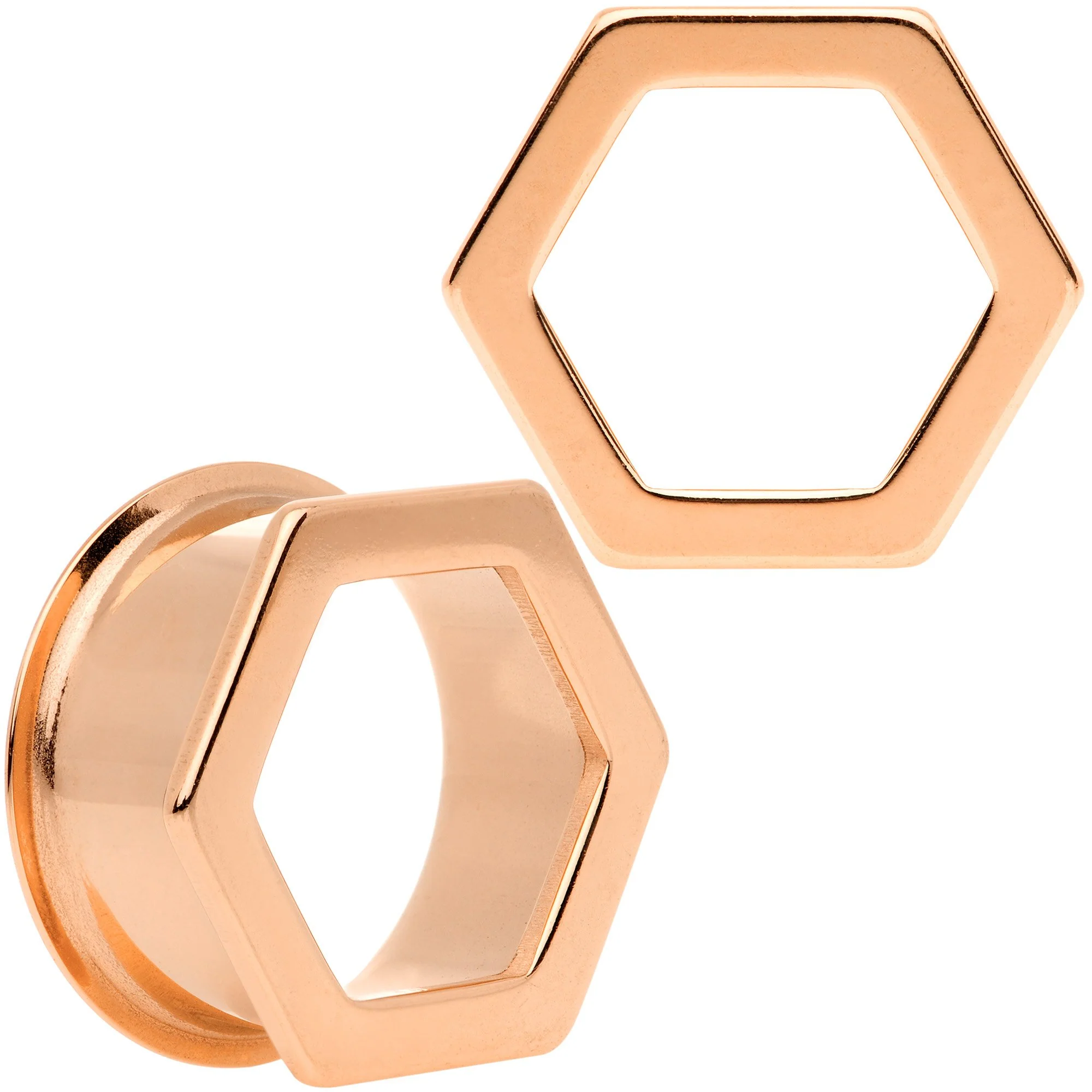 Rose Gold Tone Geometric Hexagon Double Flare Tunnel Plug Set 3mm to 25mm - Image 11