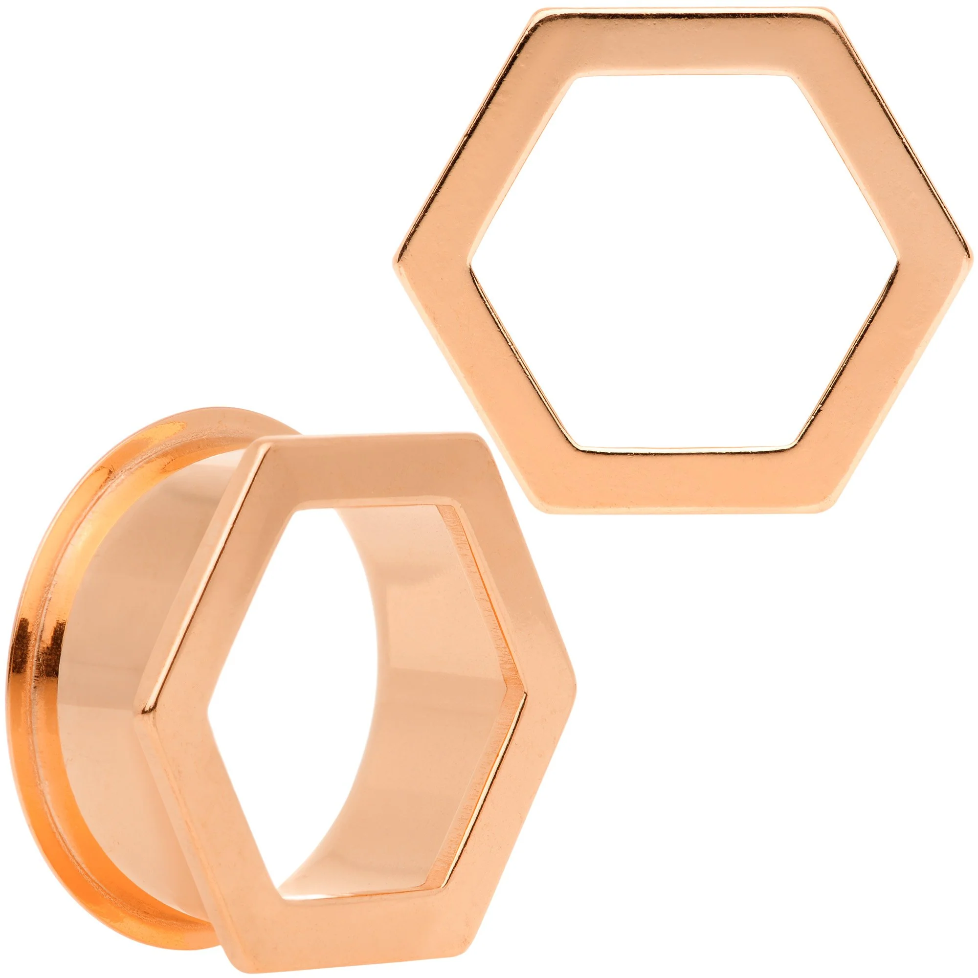 Rose Gold Tone Geometric Hexagon Double Flare Tunnel Plug Set 3mm to 25mm - Image 12
