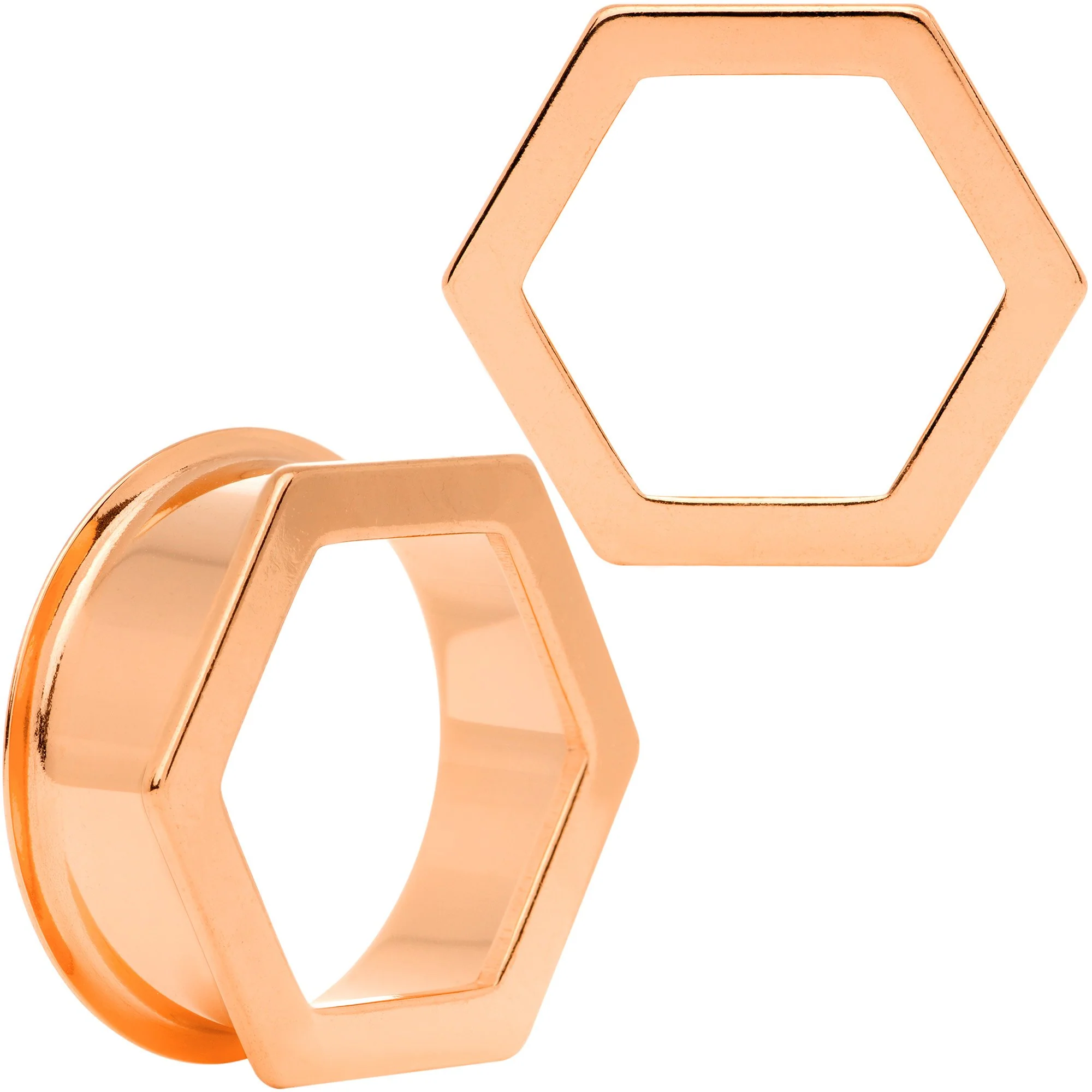 Rose Gold Tone Geometric Hexagon Double Flare Tunnel Plug Set 3mm to 25mm - Image 13