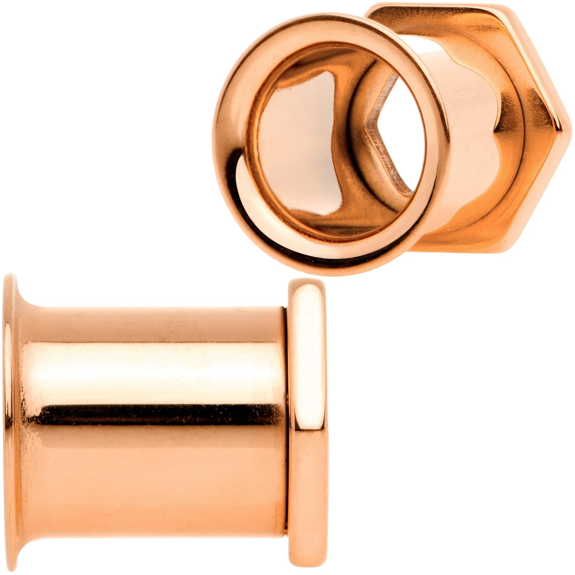 Rose Gold Tone Geometric Hexagon Double Flare Tunnel Plug Set 3mm to 25mm - Image 2
