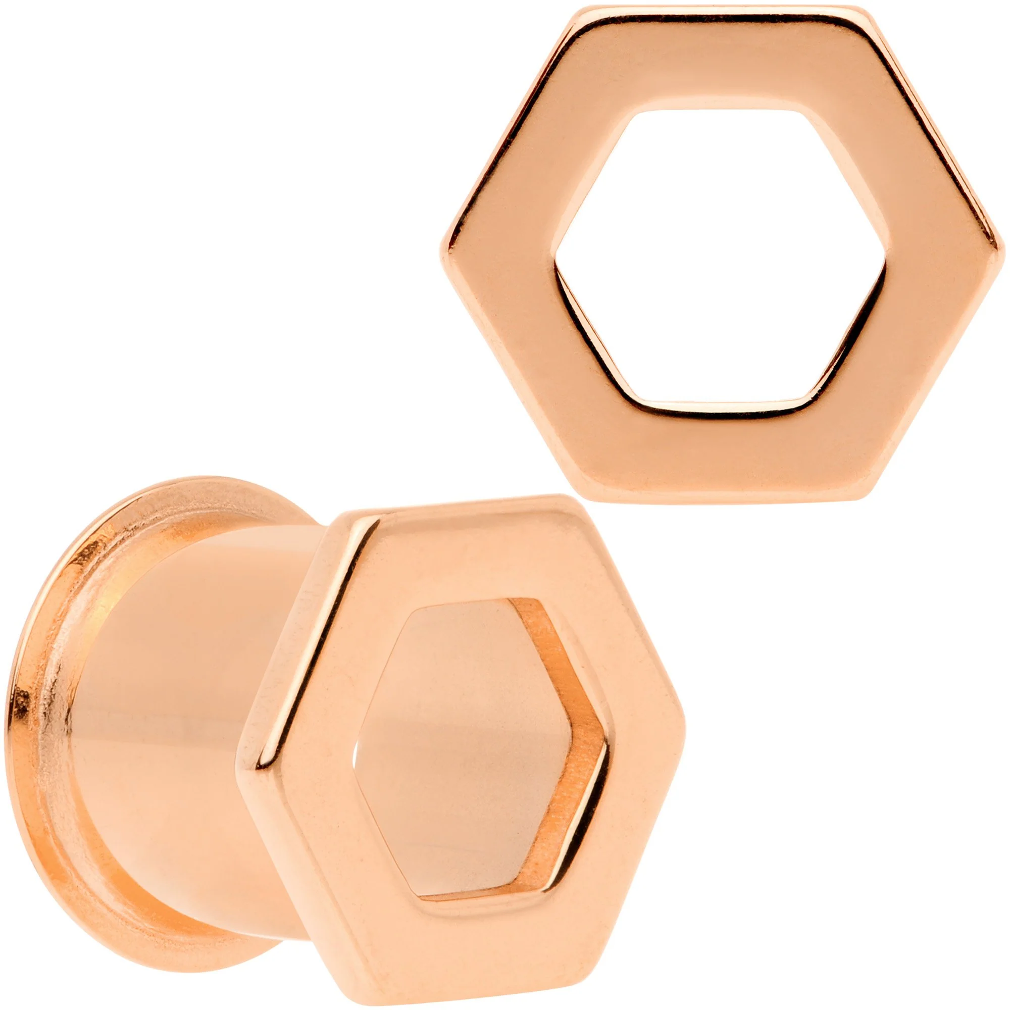 Rose Gold Tone Geometric Hexagon Double Flare Tunnel Plug Set 3mm to 25mm - Image 3
