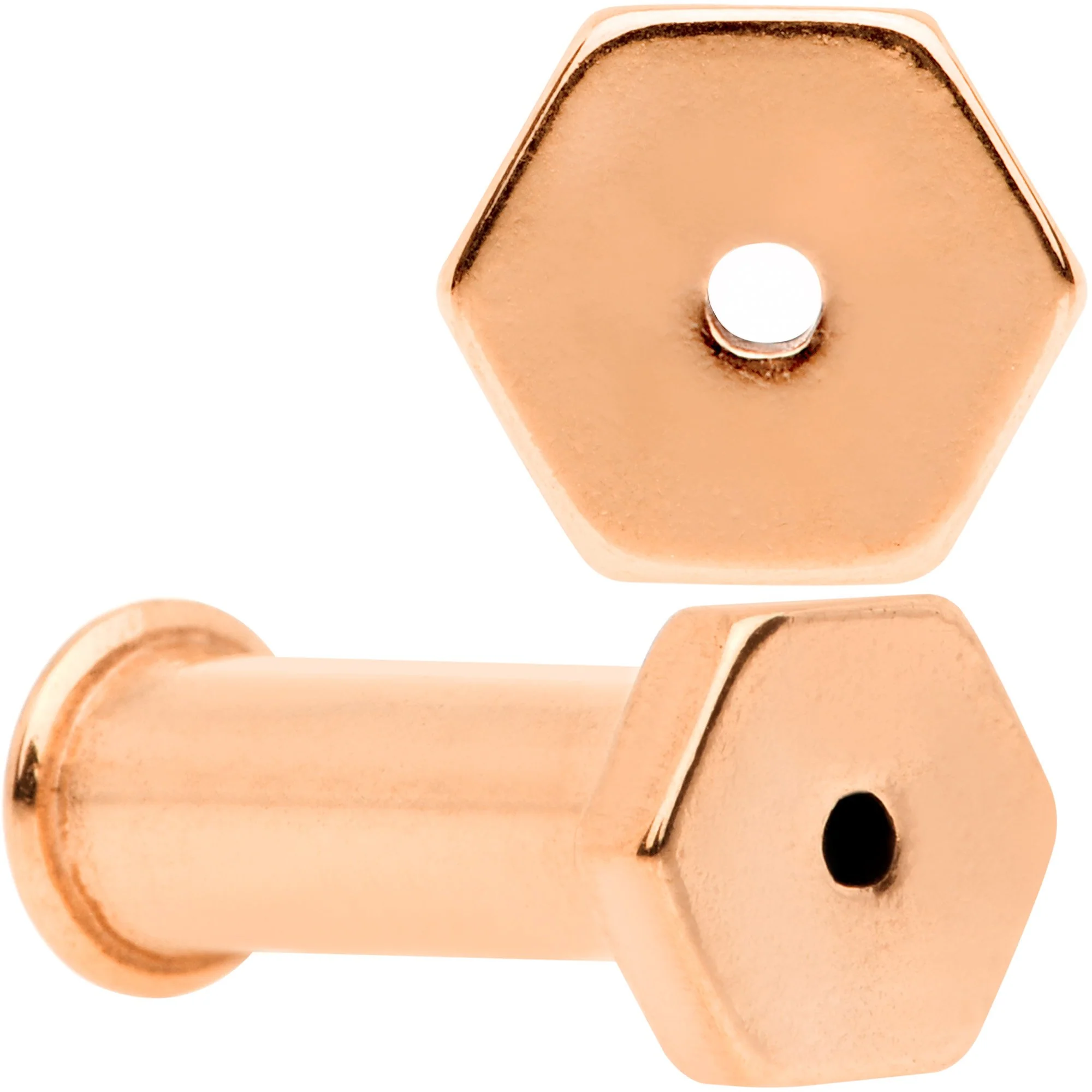 Rose Gold Tone Geometric Hexagon Double Flare Tunnel Plug Set 3mm to 25mm - Image 4