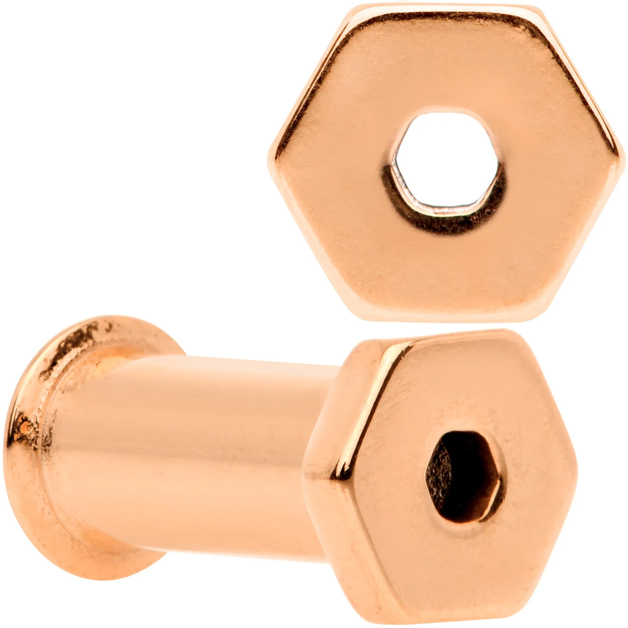 Rose Gold Tone Geometric Hexagon Double Flare Tunnel Plug Set 3mm to 25mm - Image 5