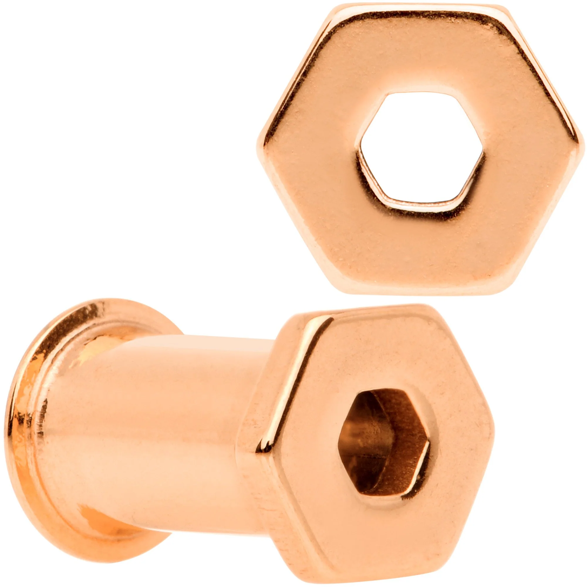 Rose Gold Tone Geometric Hexagon Double Flare Tunnel Plug Set 3mm to 25mm - Image 6