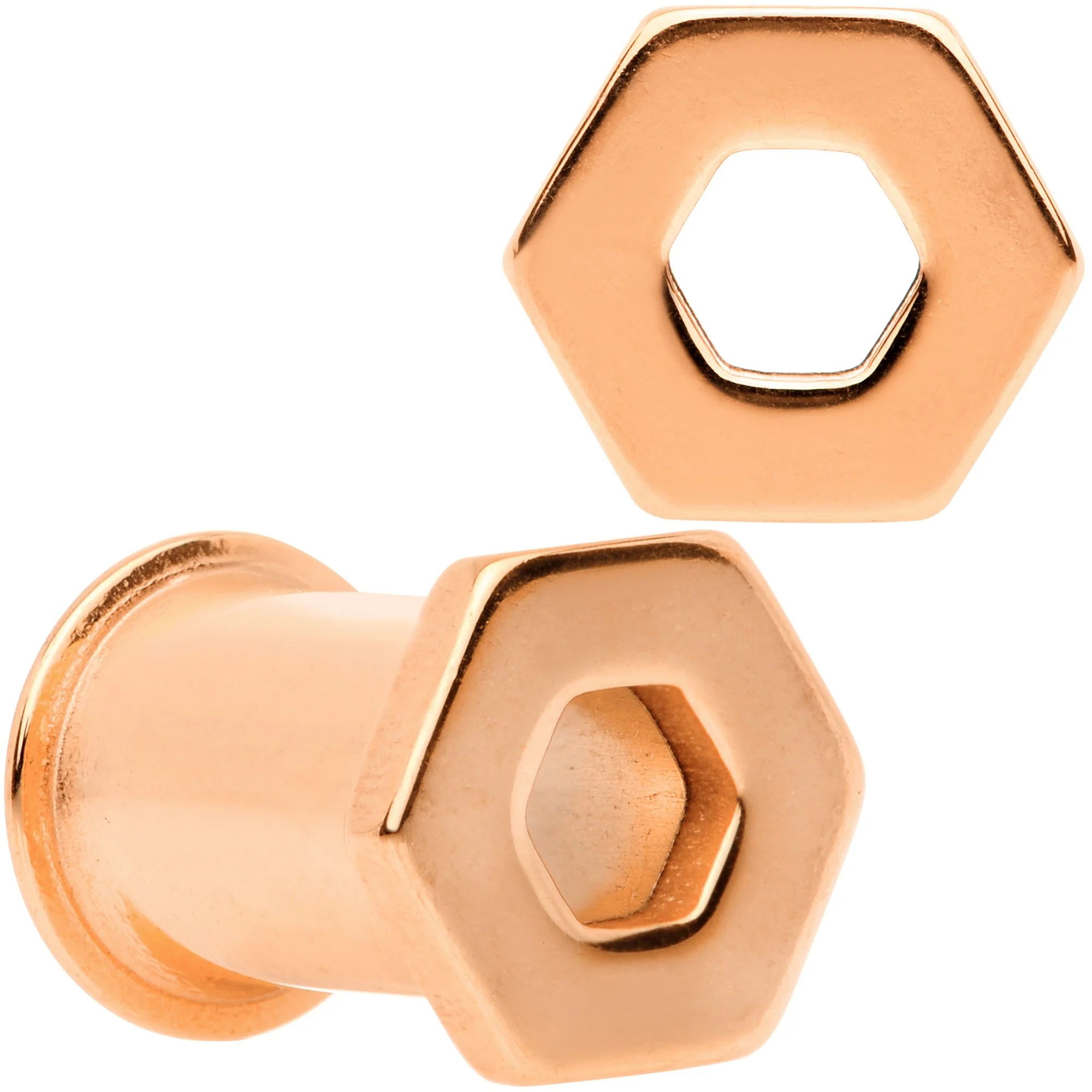 Rose Gold Tone Geometric Hexagon Double Flare Tunnel Plug Set 3mm to 25mm - Image 7