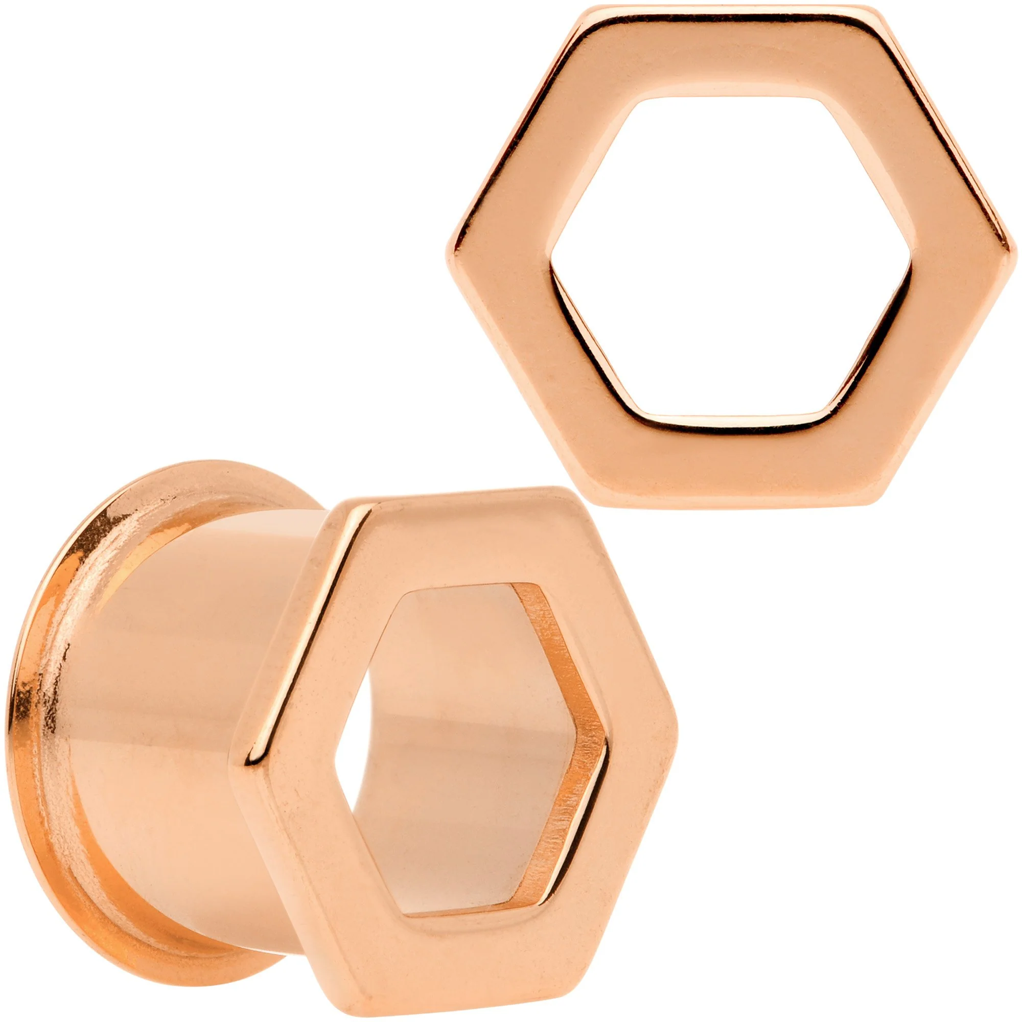 Rose Gold Tone Geometric Hexagon Double Flare Tunnel Plug Set 3mm to 25mm - Image 8