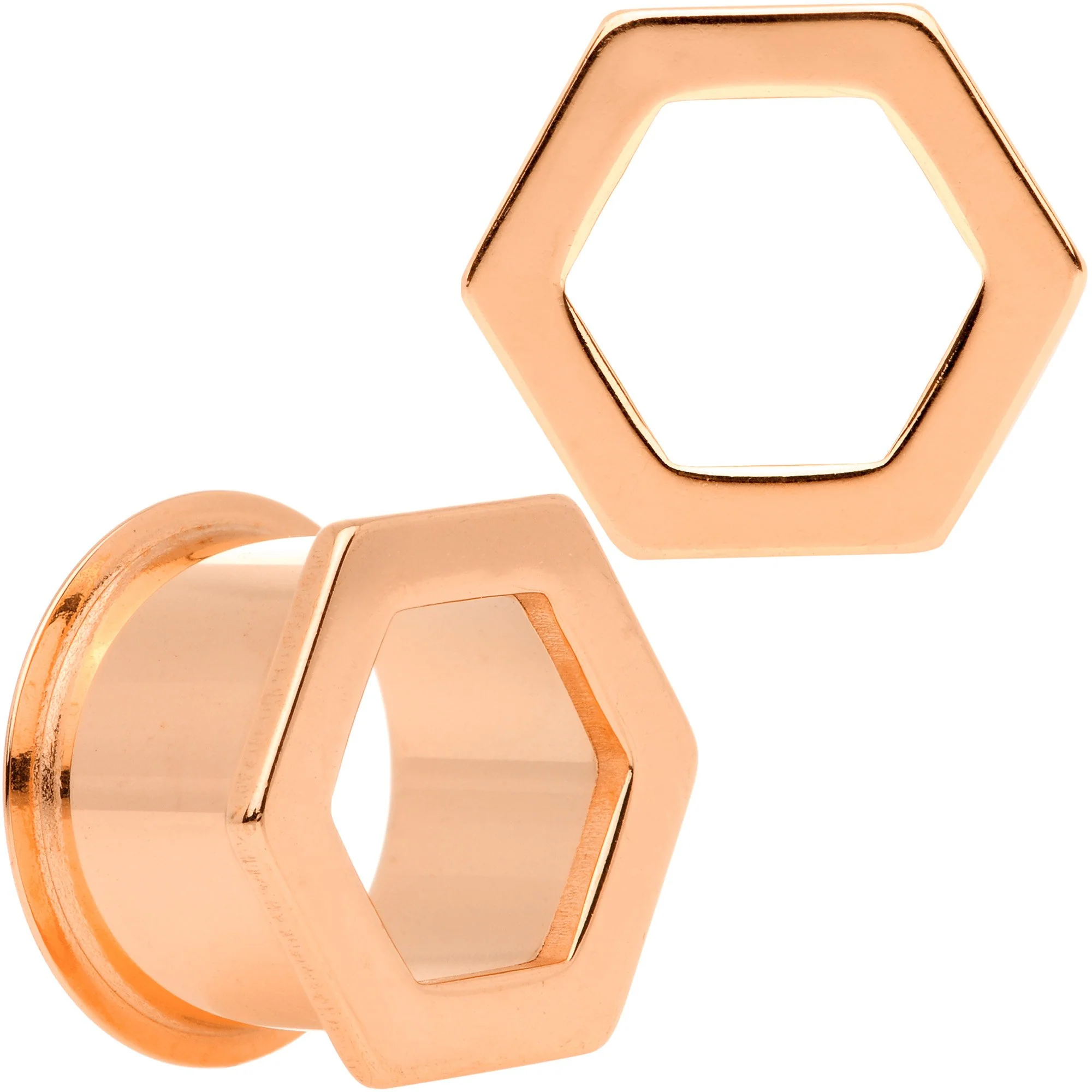 Rose Gold Tone Geometric Hexagon Double Flare Tunnel Plug Set 3mm to 25mm - Image 9