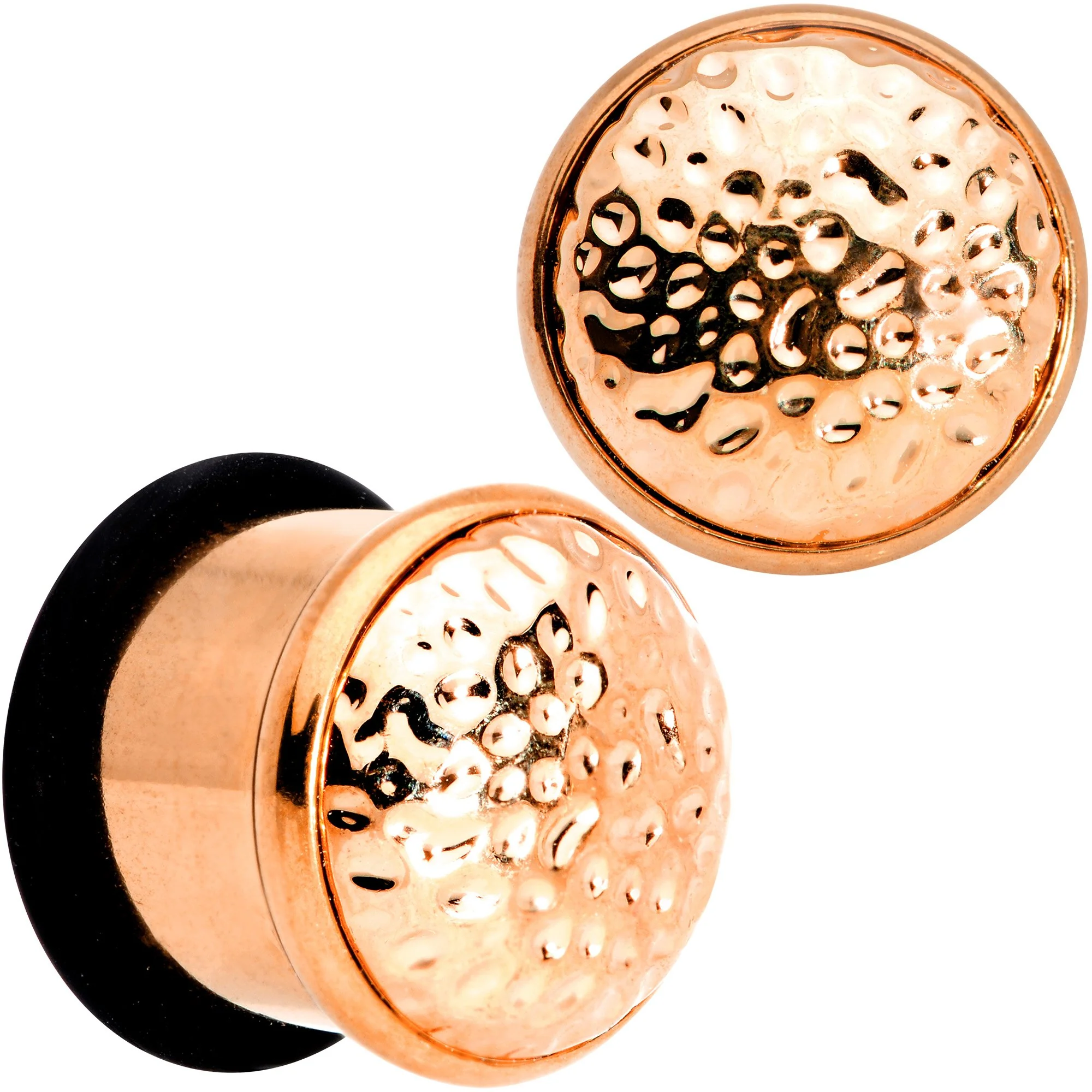 Rose Gold Tone Hammered Finish Single Flare Plug Set 6mm to 16mm Sizes - Image 9