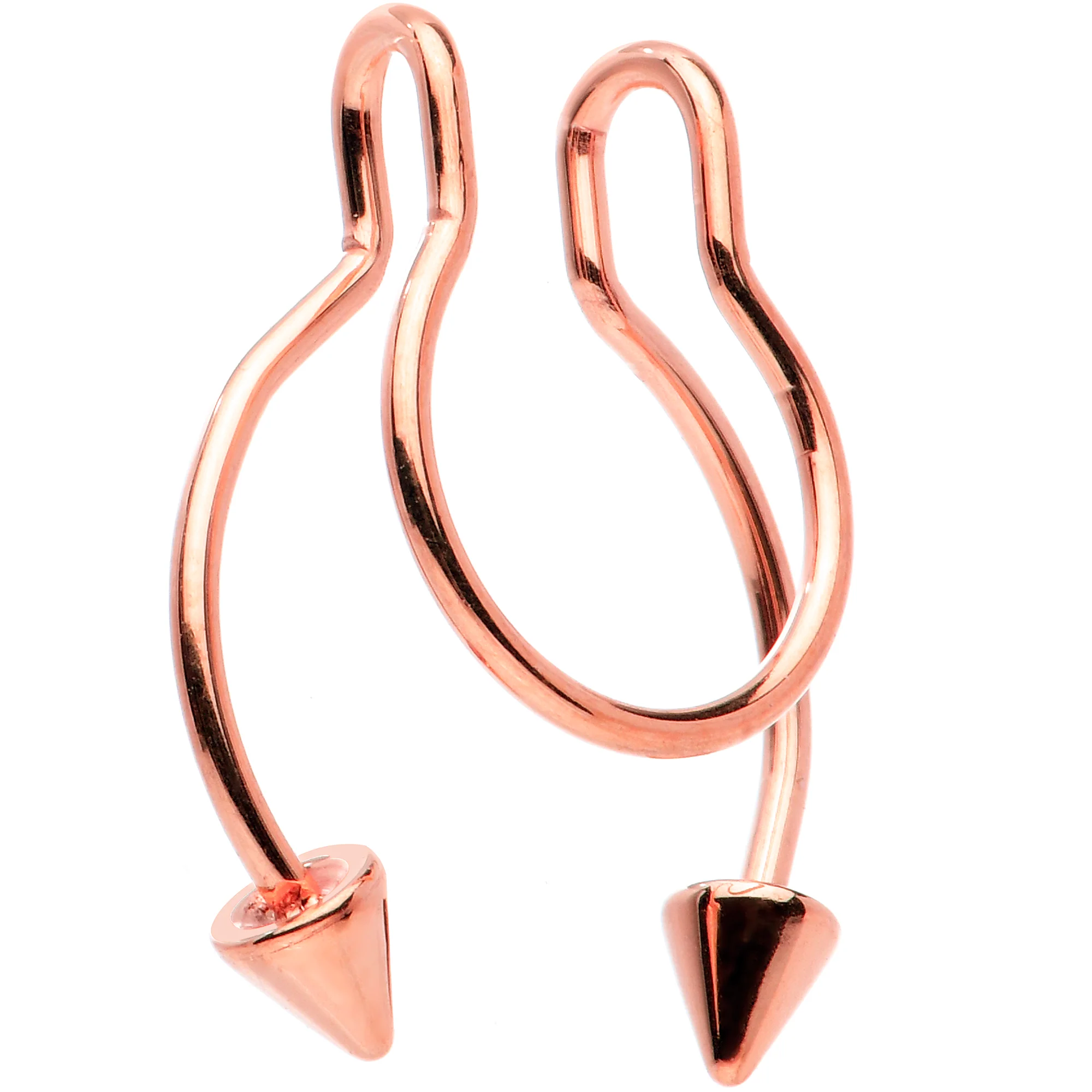 Rose Gold Tone Horseshoe Cone Barbell Fake Nose Ring Nipple and Clip on Earring - Image 2
