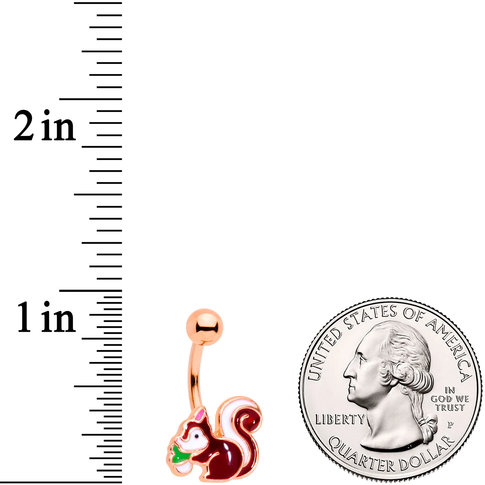 Rose Gold Tone Snacking Squirrel Belly Ring - Image 2