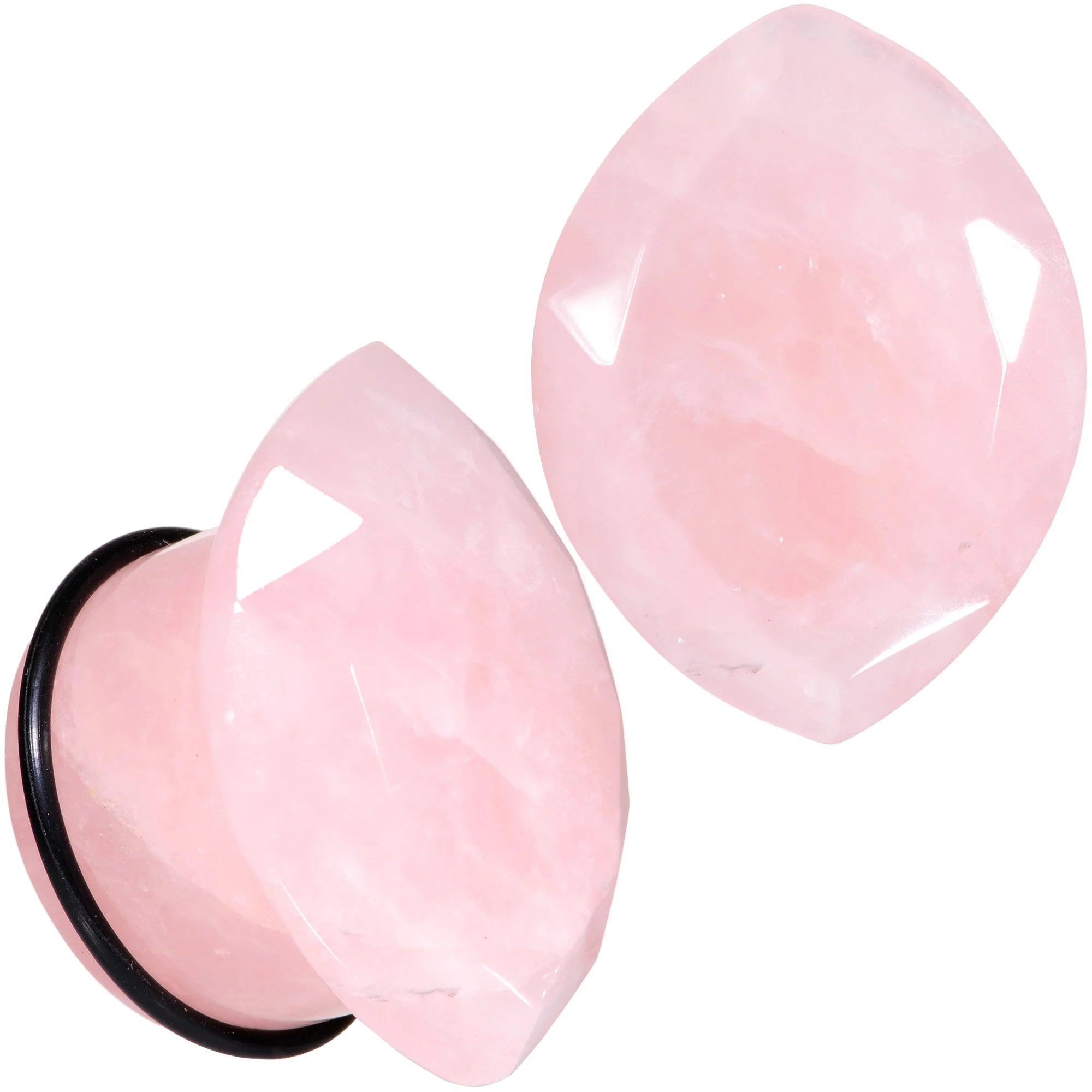 Rose Quartz Faceted Single Flare Plug Set 6mm to 25mm Sizes - Image 11