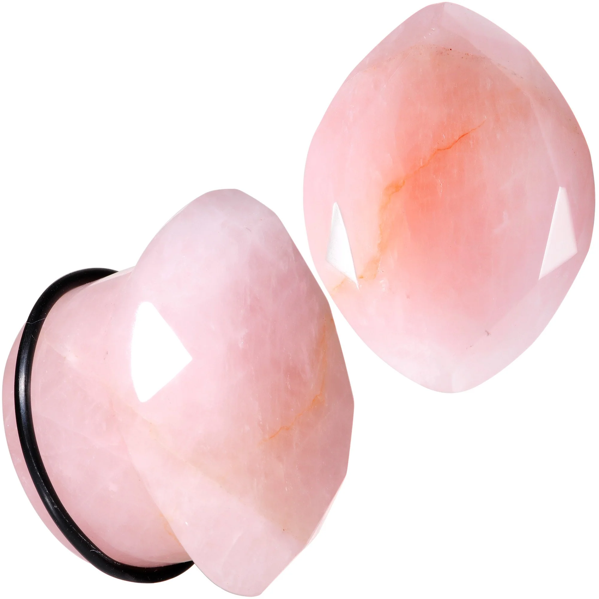 Rose Quartz Faceted Single Flare Plug Set 6mm to 25mm Sizes - Image 12