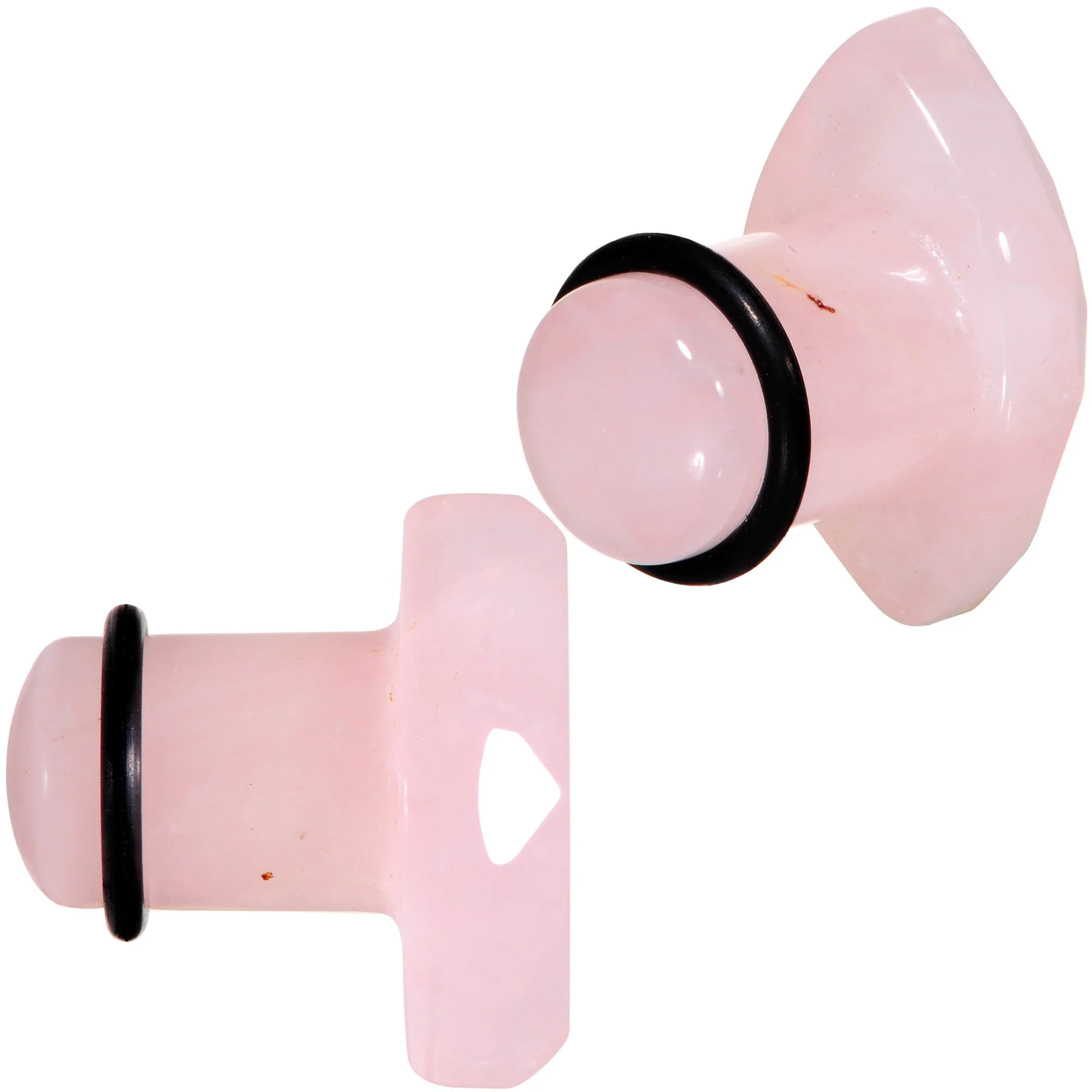 Rose Quartz Faceted Single Flare Plug Set 6mm to 25mm Sizes - Image 2