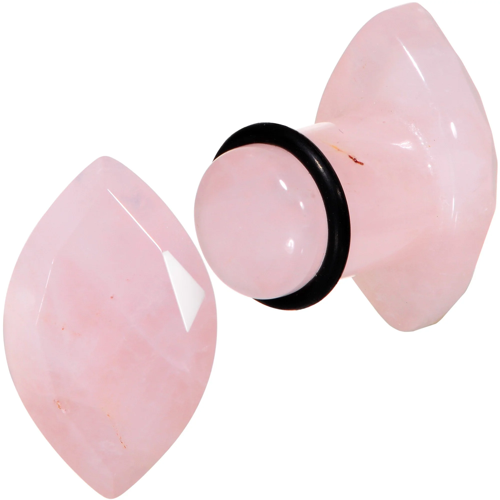 Rose Quartz Faceted Single Flare Plug Set 6mm to 25mm Sizes - Image 4